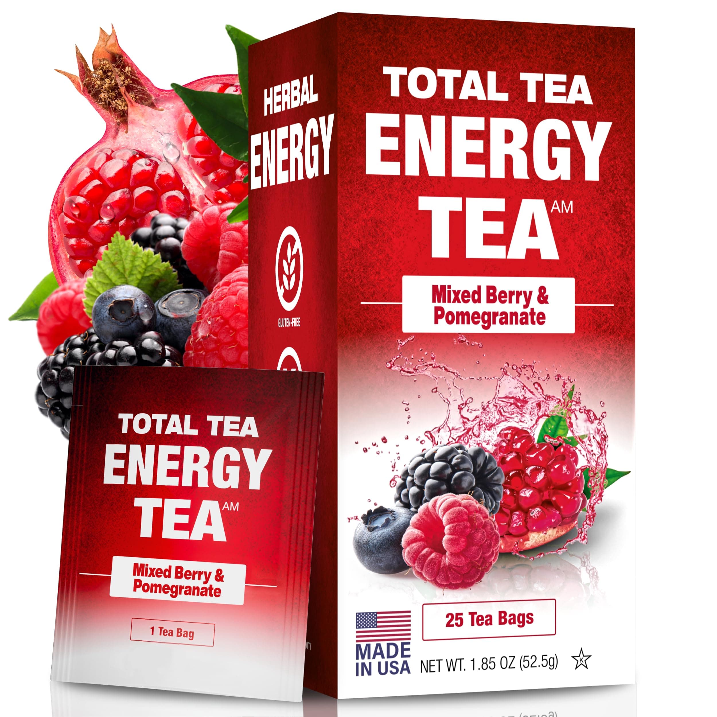 Total Tea Detox Guayusa Energy Tea - All Natural Herbal Caffeinated Tea Cleanse - Energy & Focus - Coffee Substitute - 25 Tea Bags for Men and Women