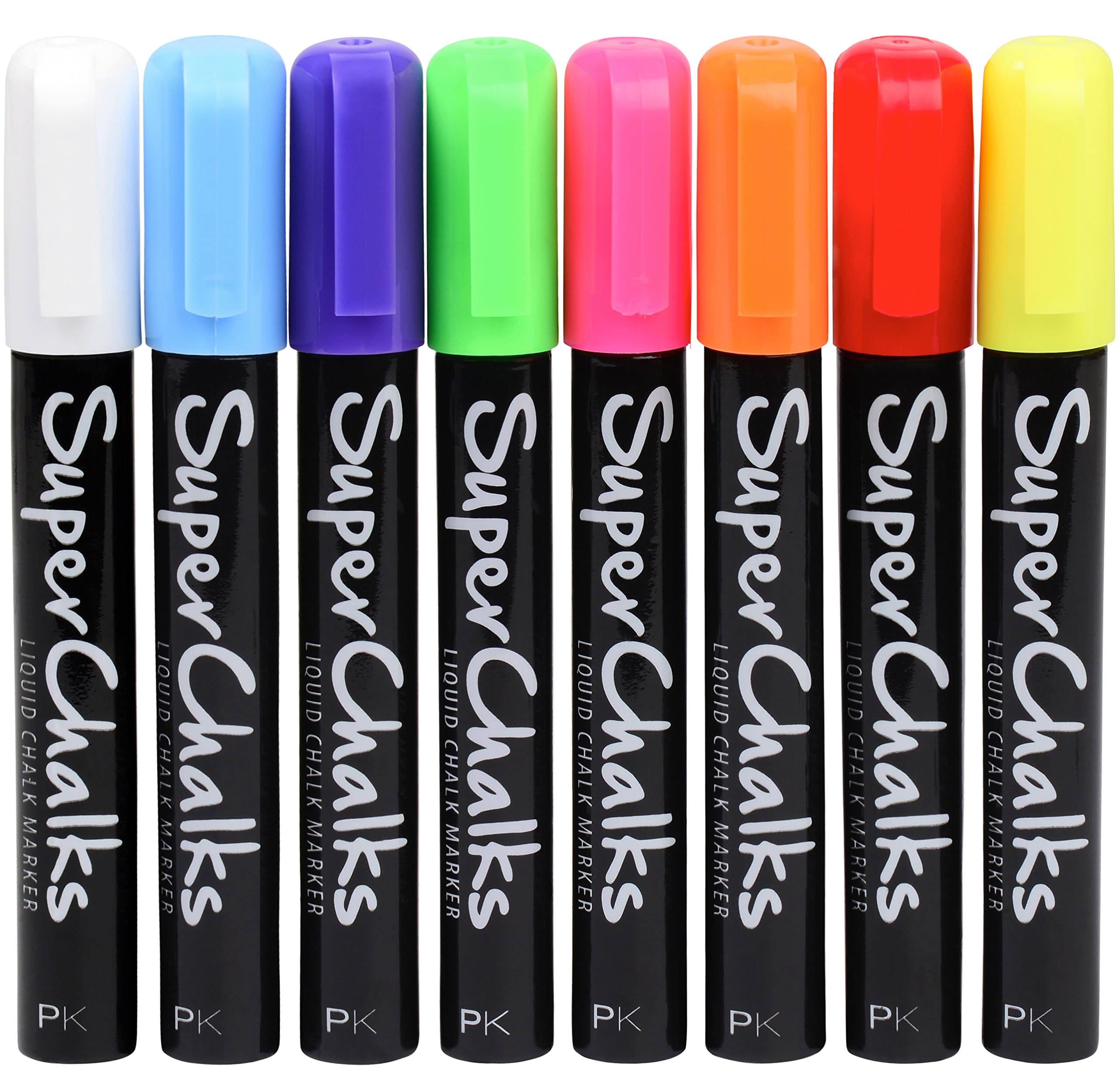 SuperChalks Colour Liquid Chalk Marker Pens 8-Pack - 4mm Regular Tip - Brilliant Bold Colours - 60 Day No Quibble Refund Guarantee!