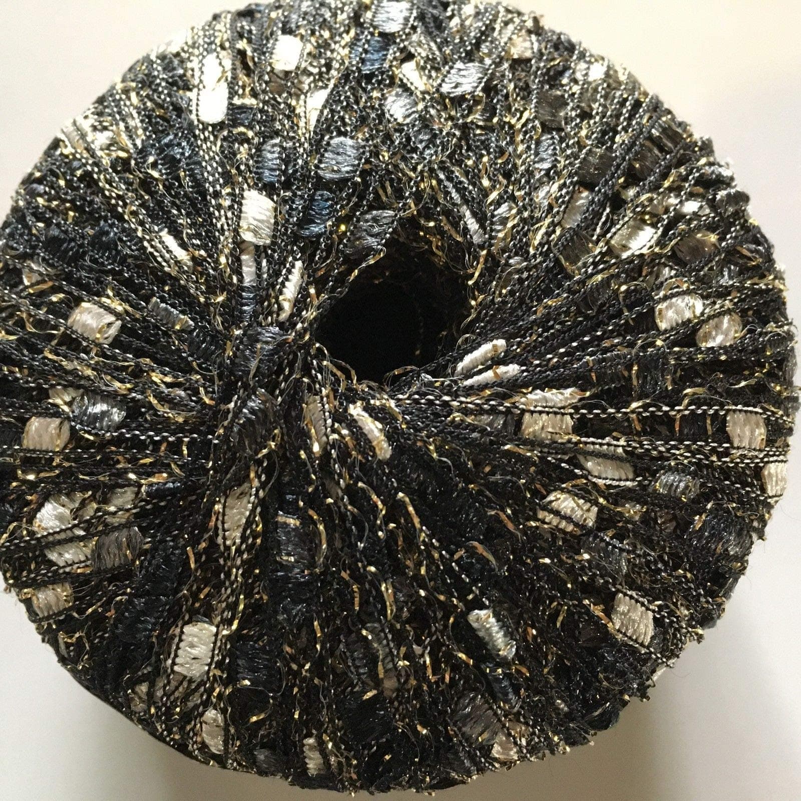 Socialite Glitz Ladder Ribbon Yarn Dark Horse Beautiful #A107 Black White Grey Gold Metallic Ladder