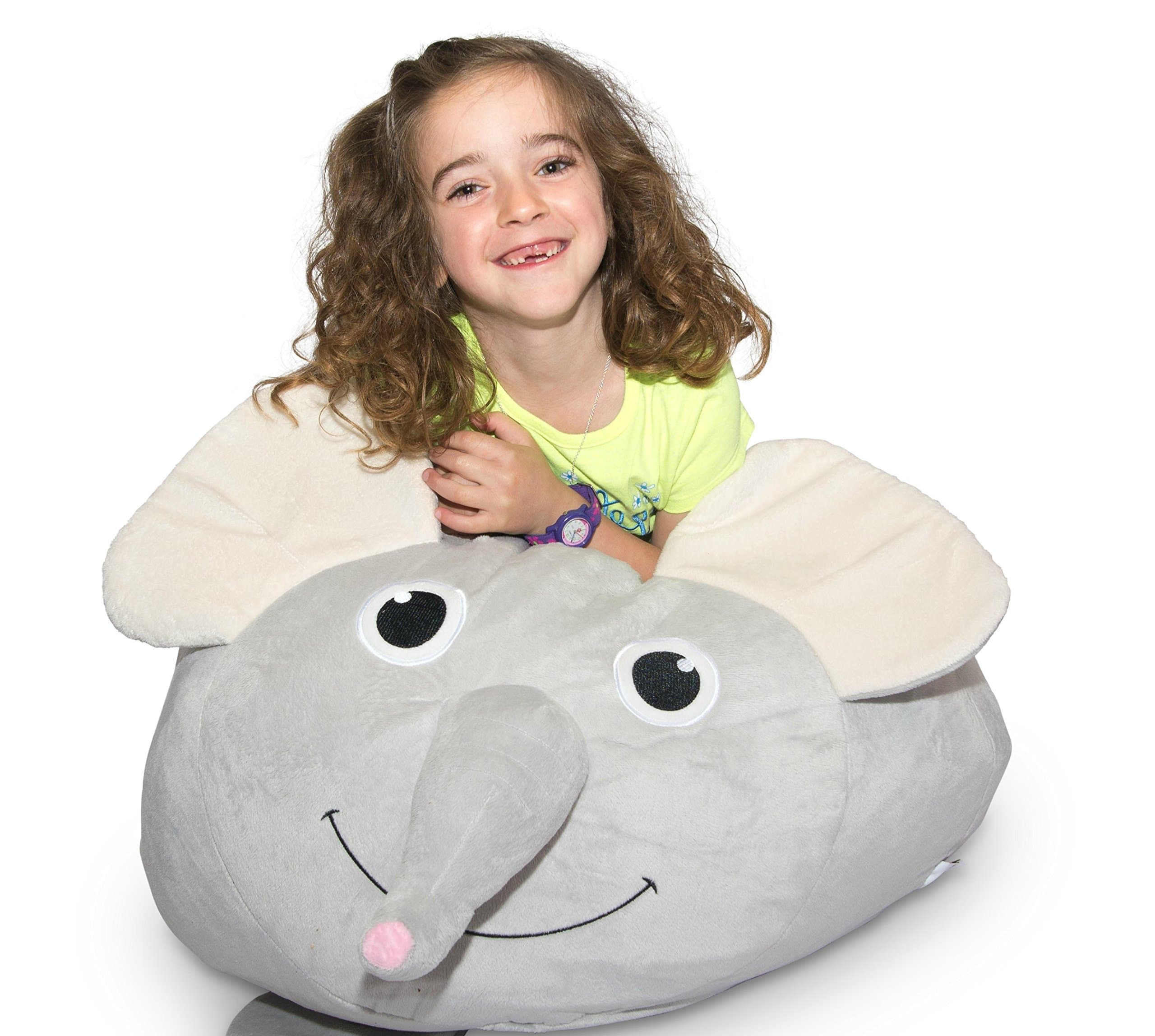 Jumbo Storage Bean Bag - Cover only - “Soft ’n Snuggly” Comfy Fabric Kids Love - Elephant - Store Stuffies, Extra Blankets & Pillows Too