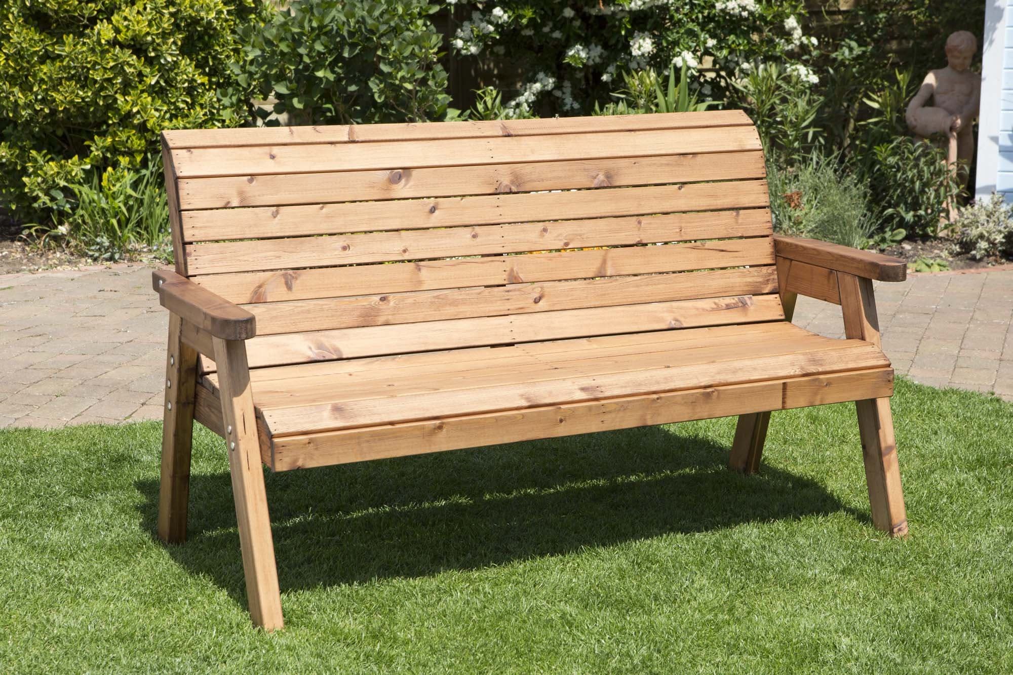 Samuel ALEXANDER Hand Made Traditional 3 Seater Chunky Rustic Wooden Garden Bench Furniture