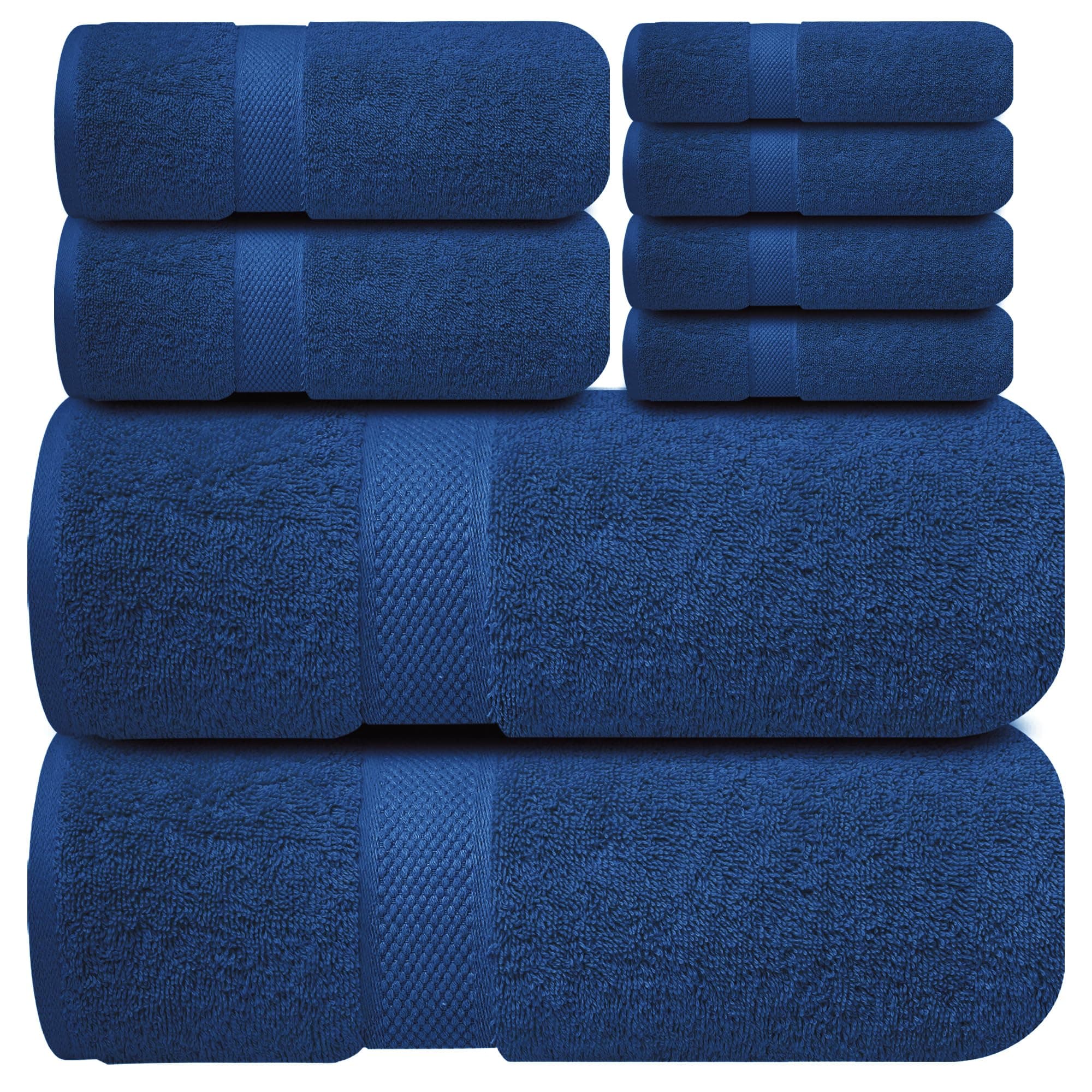 Infinitee Xclusives Premium Bath Towels Set - [Pack of 8] 100% Cotton Highly Absorbent 2 Bath Towels, 2 Hand Towels and 4 Washcloths - Hotel & Spa Quality Bath Towels for Bathroom (Navy Blue)