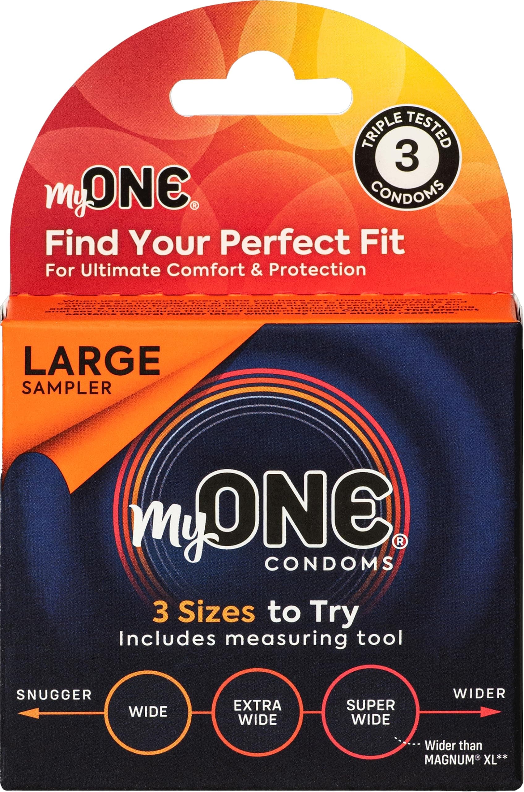 MyONE Custom Fit Larger Sized Condom Sampler | Tailored Width & Length | Max Pleasure | Triple Tested Softer Latex | Lubricated | Nontoxic, Vegan, Non-GMO | Features 3 Large Sizes to Try
