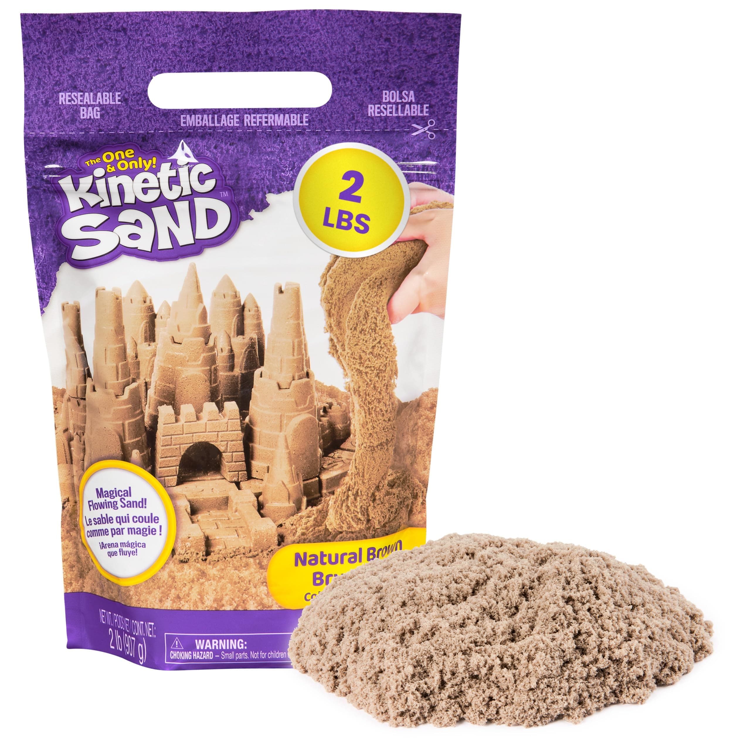 Kinetic Sand, 2lb Brown Play Sand, Moldable Sensory Toys for Kids, Resealable Bag (Packaging May Vary), for Ages 3 and up