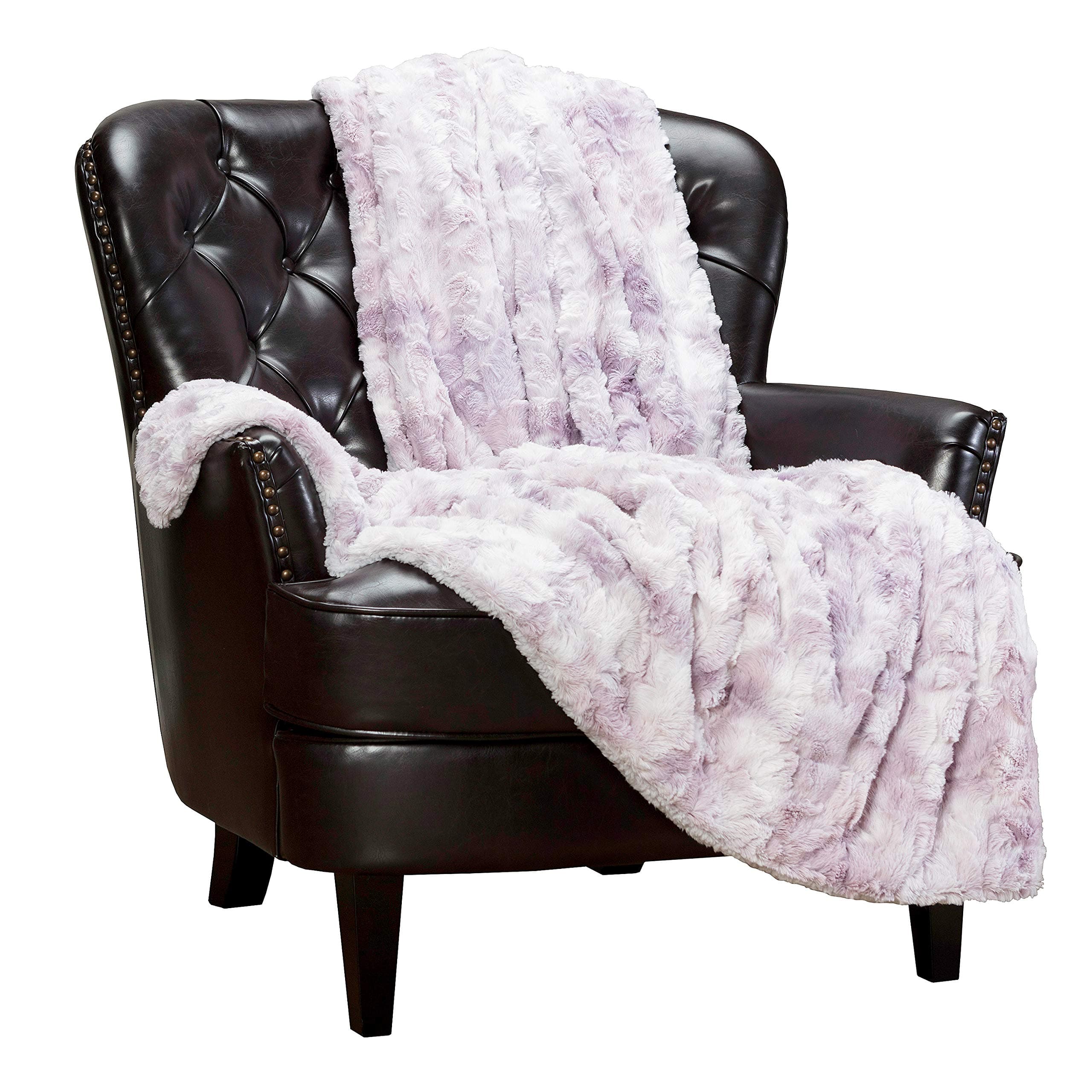 Chanasya Premium Wolf Faux Fur Throw Blanket - Soft, Fuzzy Sherpa & Minky Throw Blanket - for Bed or Couch - 50" x 65” - Lilac