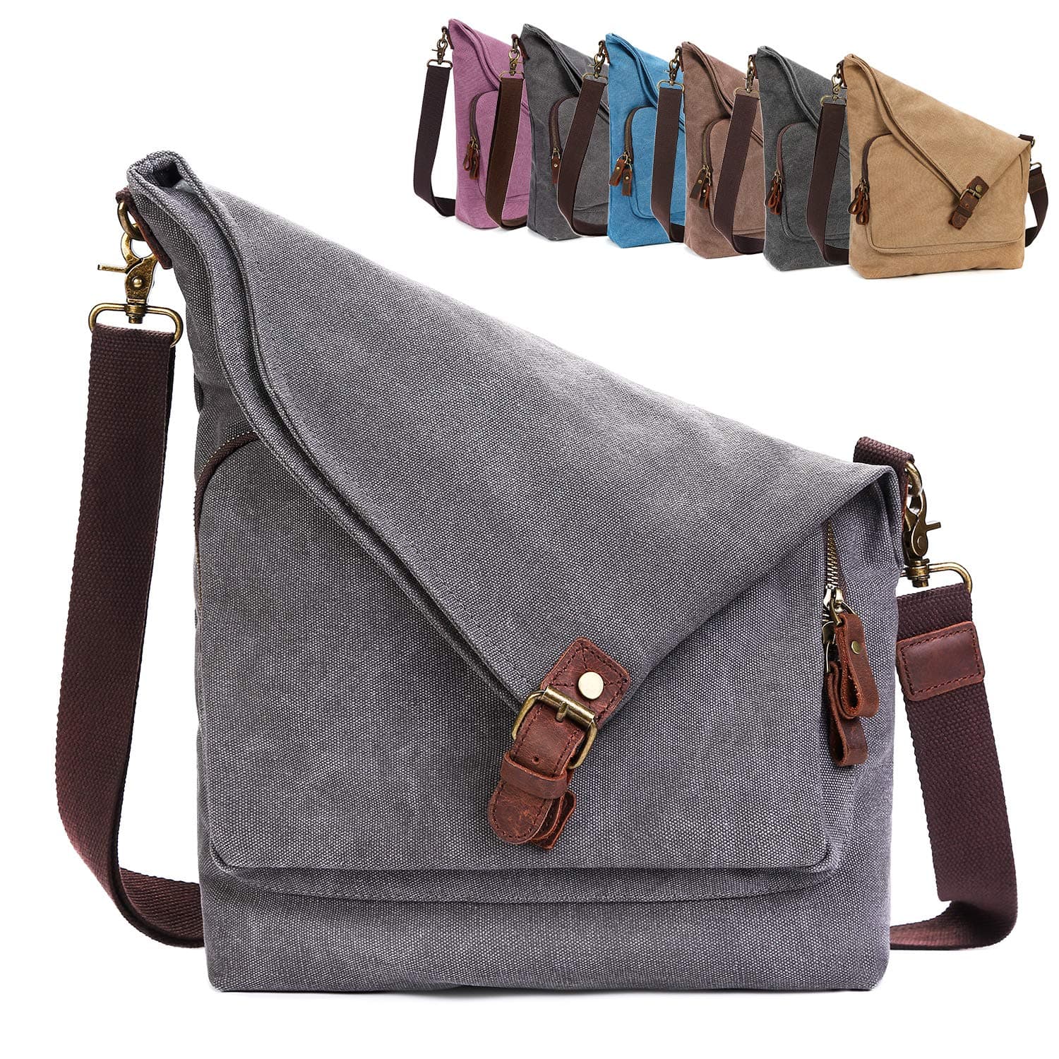 Canvas Crossbody Bag for Women Genuine Leather Messenger Purse Handbags Shoulder Bag Hobo Totes