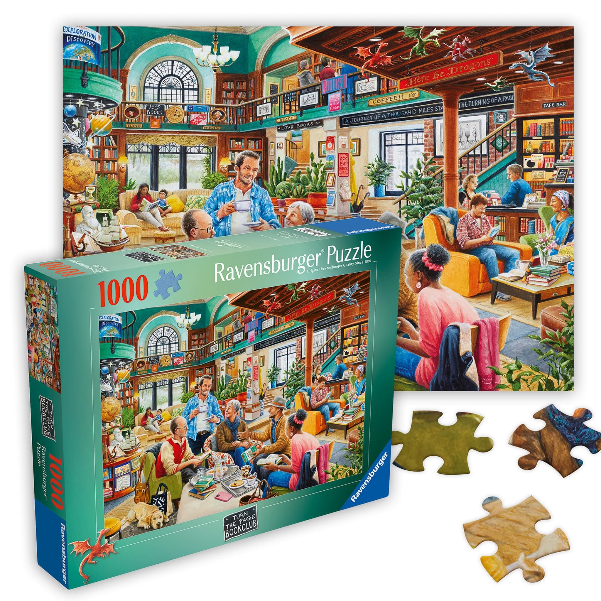 Turn The Page Bookclub - 1000 Piece Jigsaw Puzzle - Stunning, Vivid Colors - Inspired Bookclub, Library, Coffee Shop Scene - Puzzles for Adults