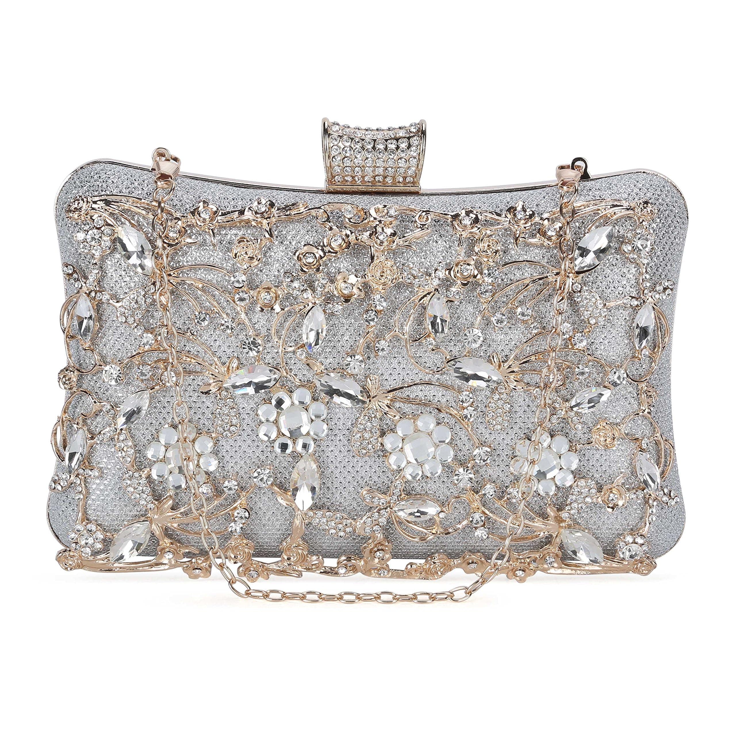 TanpellWomens Crystal Evening Clutch Bag Rhinestone Wedding Handbag Purse for Bridal Prom Cocktail Party