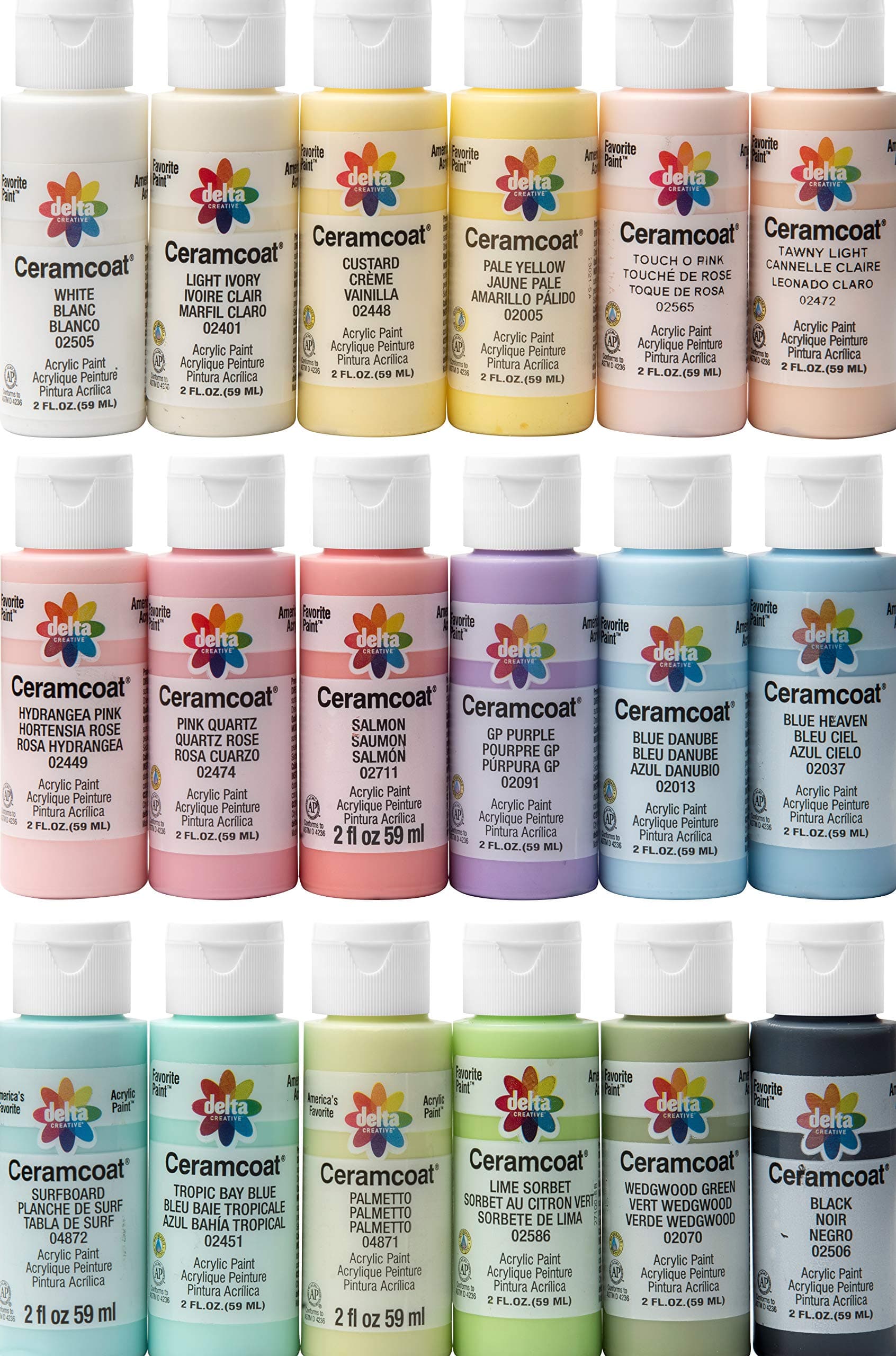 18 Color Ceramcoat Acrylic Paint Set, 2 oz, Pastels