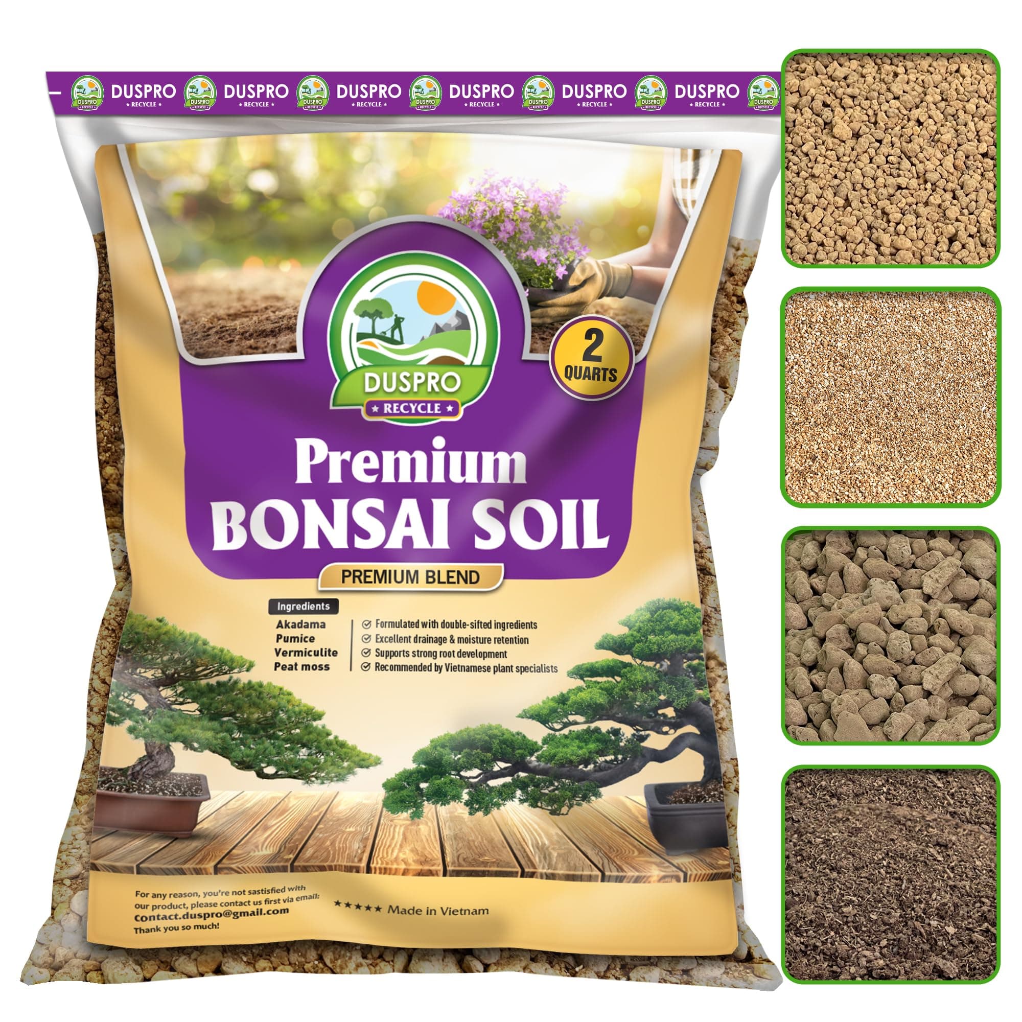 DUSPRO Recycle Premium Bonsai Tree Soil Mix 2QT | All Purpose Ready to Use Blend for All Varieties of Bonsai Trees