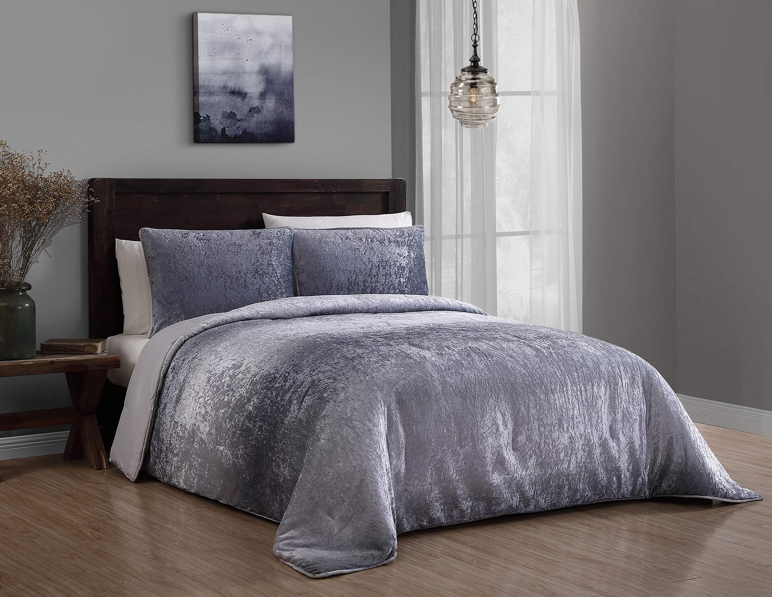 Geneva Home Fashion Bradshaw Velvet Ombre Comforter Set, Queen, Grey