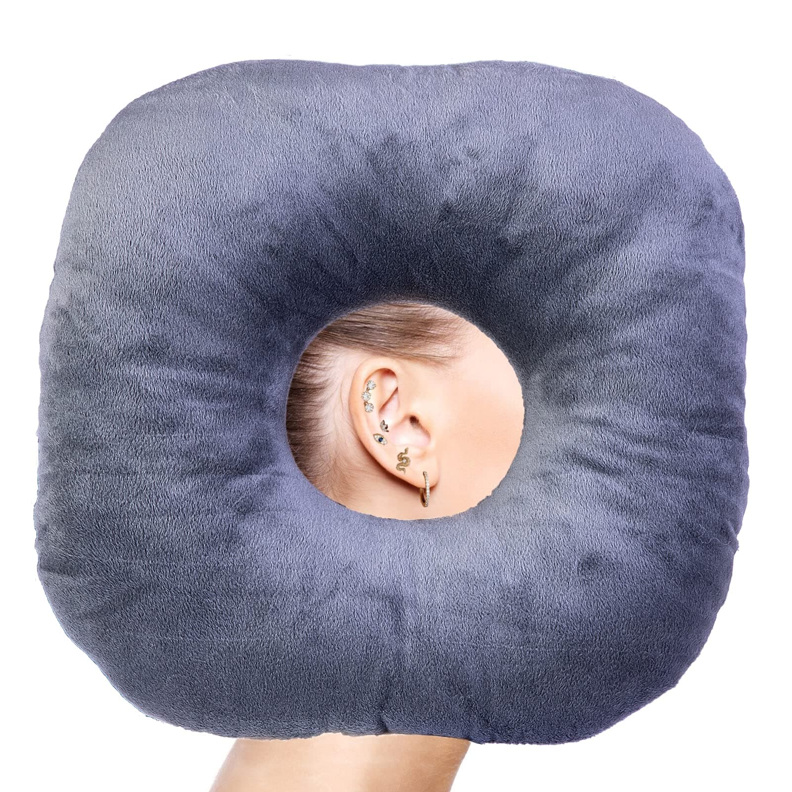 Ear Piercing Pillow for Side Sleepers - Donut Pillow for Ear Pain Relief, Guard Pillow (Light Grey)