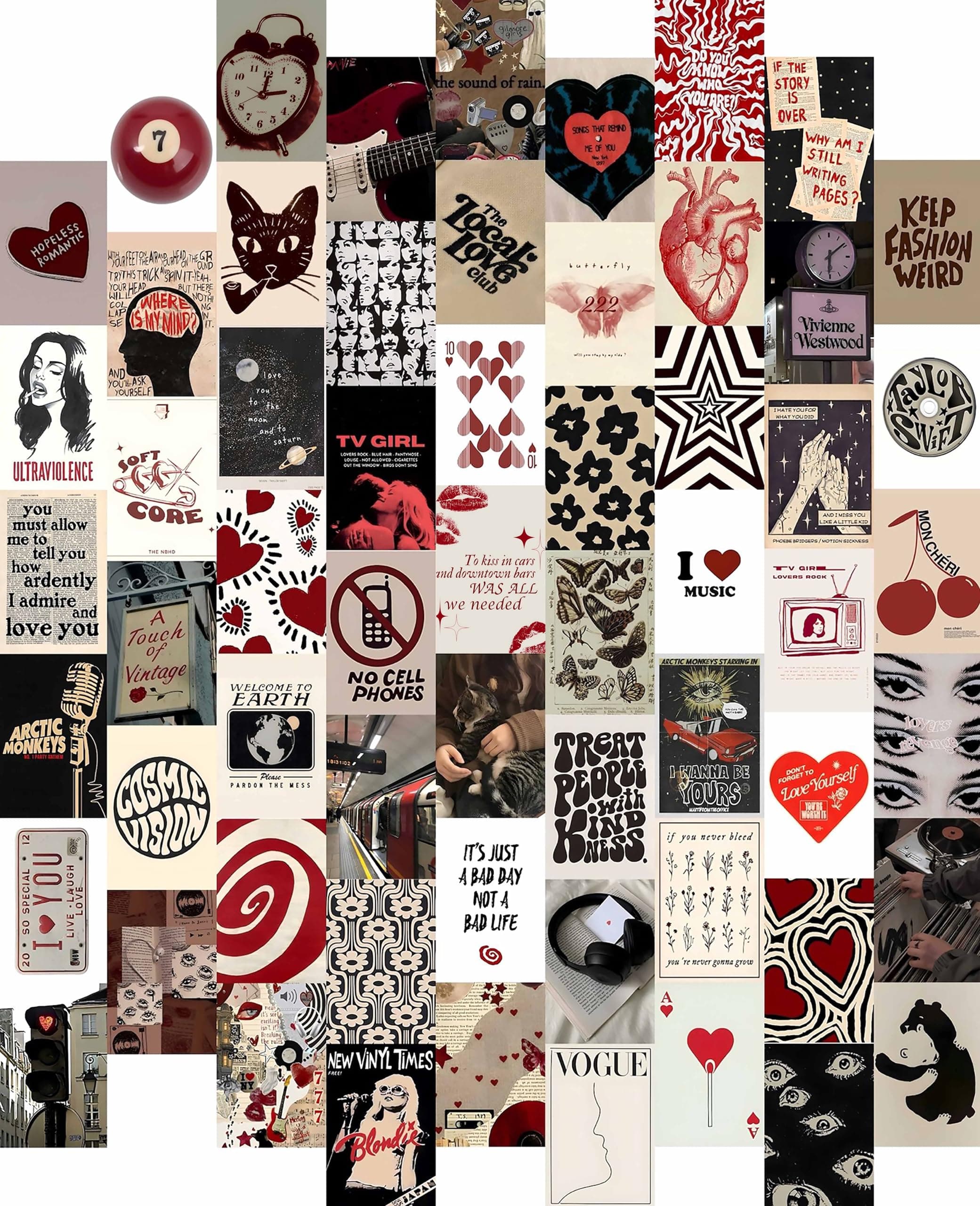 60 pcs Downtown Girl Room Décor, Coquette y2k 2000’s Grunge Posters, TV Girl Lana Del Rey Retro Music Wall Art for Bedroom, Trendy Vintage Funky College Dorm Wall Collage Kit Aesthetic Pictures