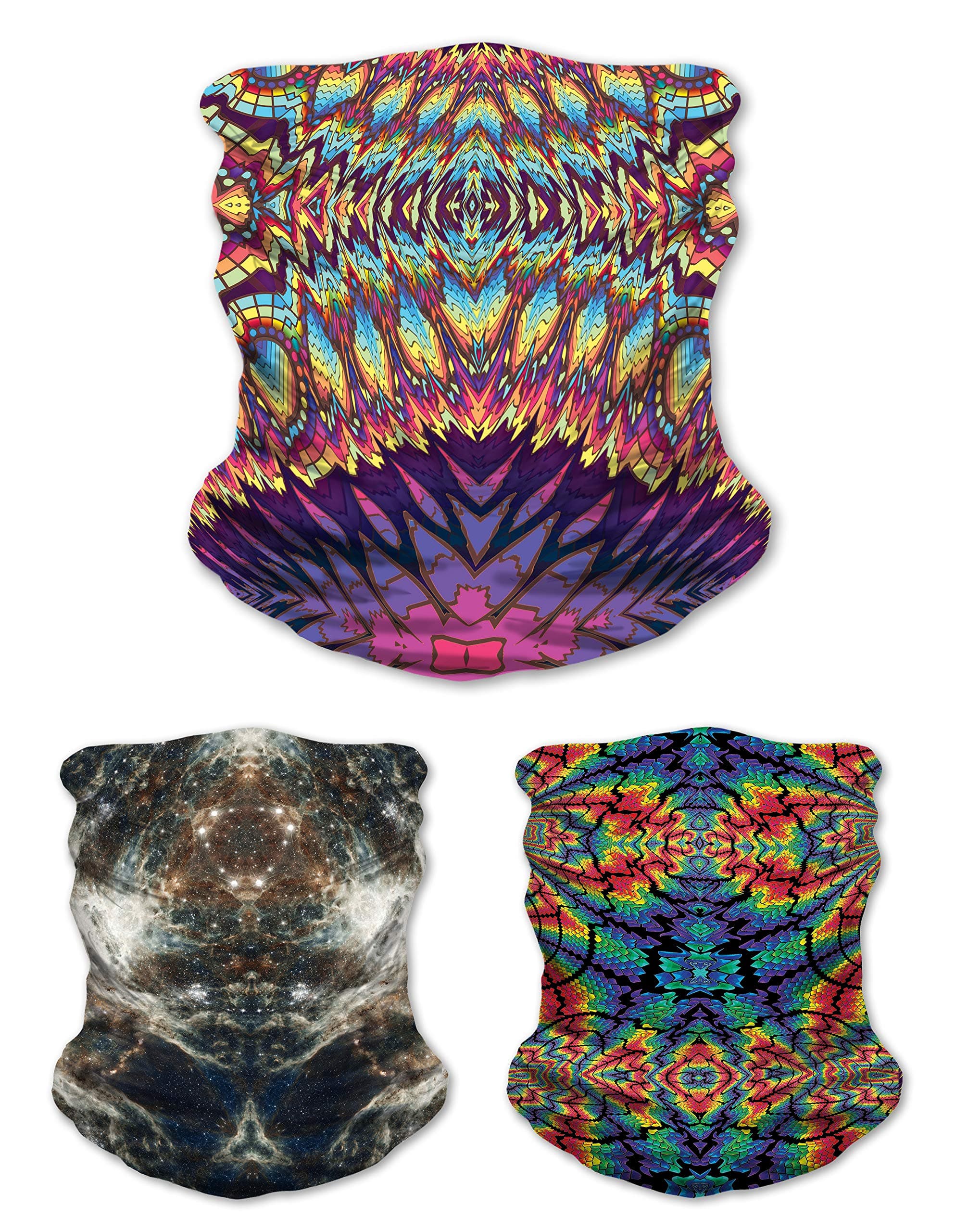 Lucid Eye Neck Gaiter Multipack 3PCS, Colorful Festival Series, Stretchy Tube Scarf