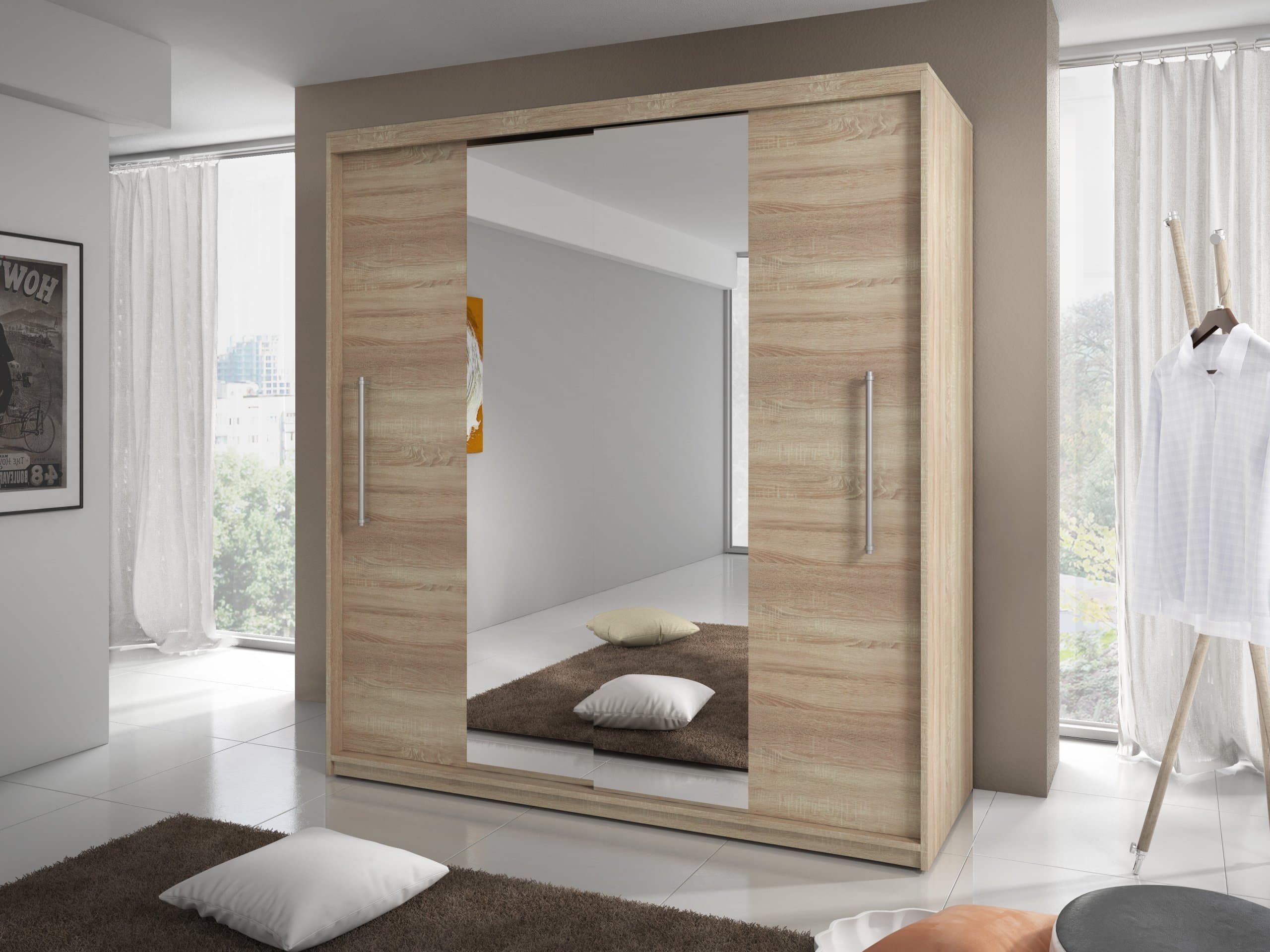 MODERN BEDROOM 2 SLIDING DOORS WARDROBE 6 ft 8 inch (204cm) CHOICE OF SIDES COLOURS AND FRONTS (Sonoma Oak Frame, Sonoma Front with mirror)