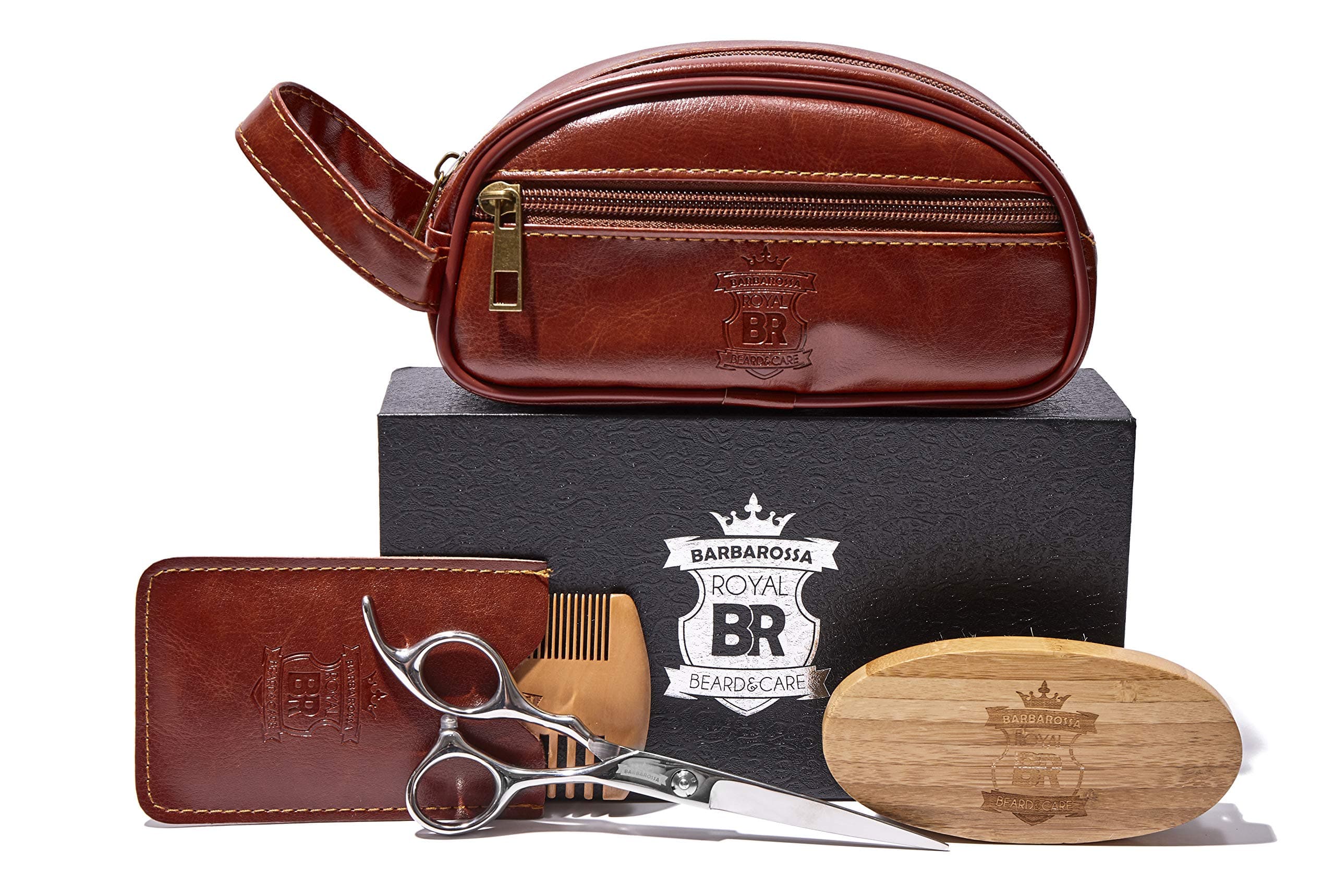 Beard Grooming Beard Care Travel Kit - Includes Beard Brush, Wooden Beard Comb, Barber Scissors - Gift Set For Men (medium)