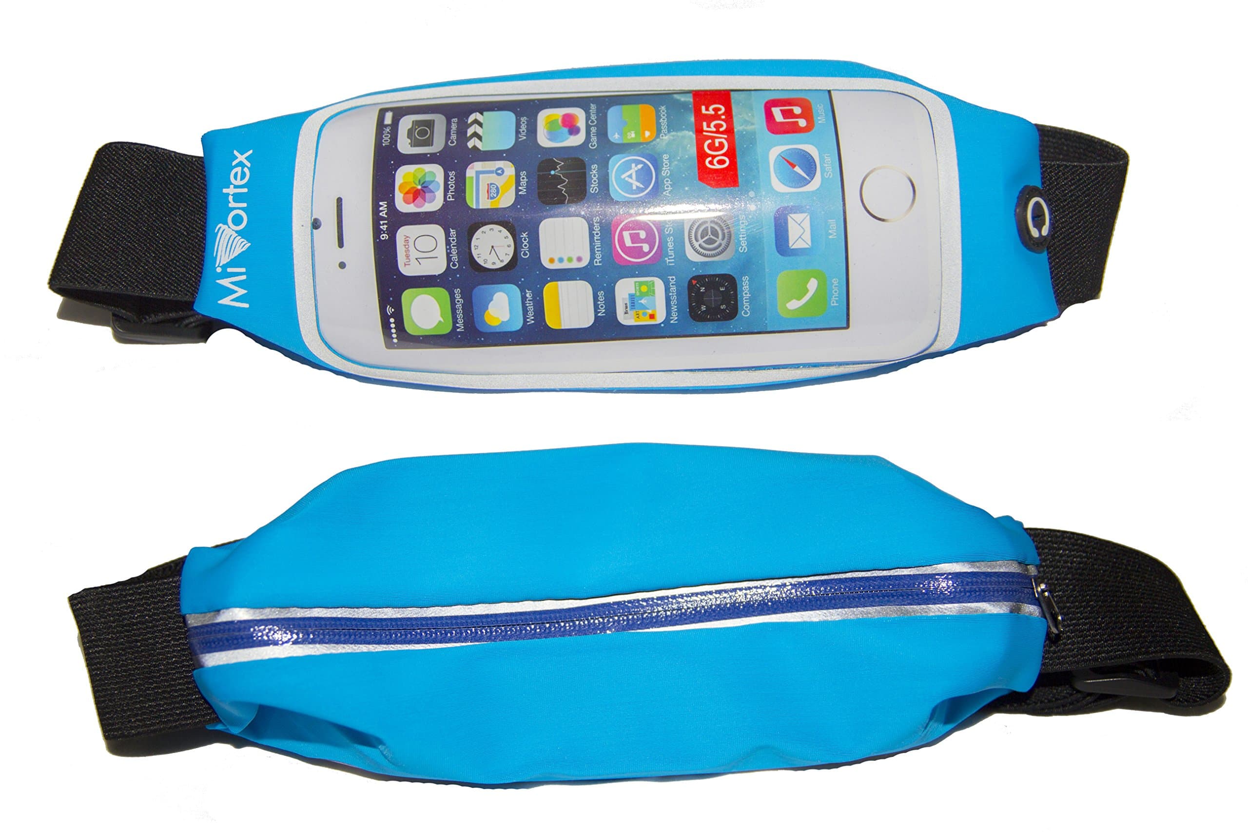 Running Belt Runner Waist Pack with Transparent Touch Screen for iPhone 6, 6plus, Galaxy S5 S6 - Fits Otterbox, Lifeproof, Urban Armor Gear Cell Phone Cases Blue