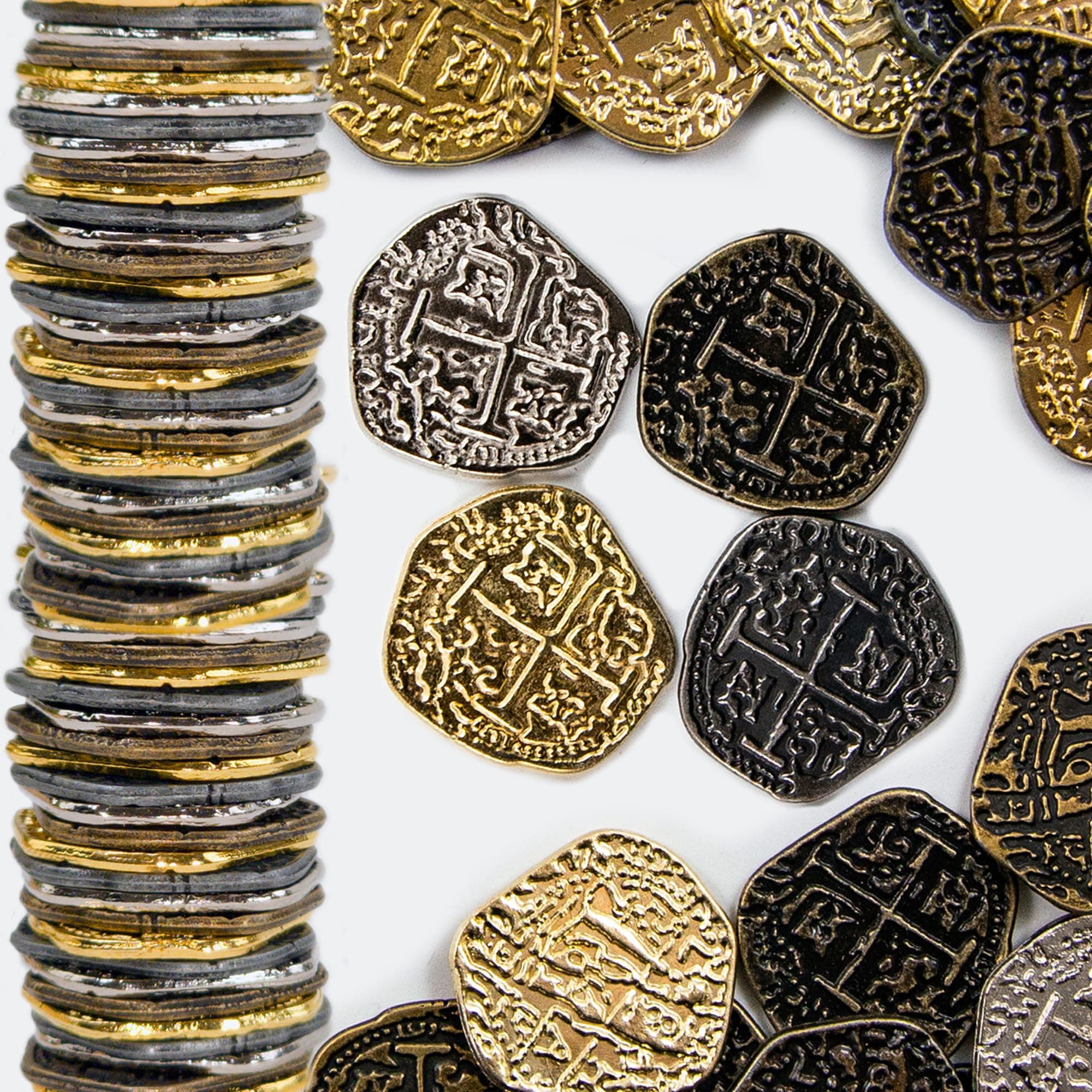 Beverly Oaks LLC Metal Pirate Coins - 30 Gold and Silver Spanish Doubloon