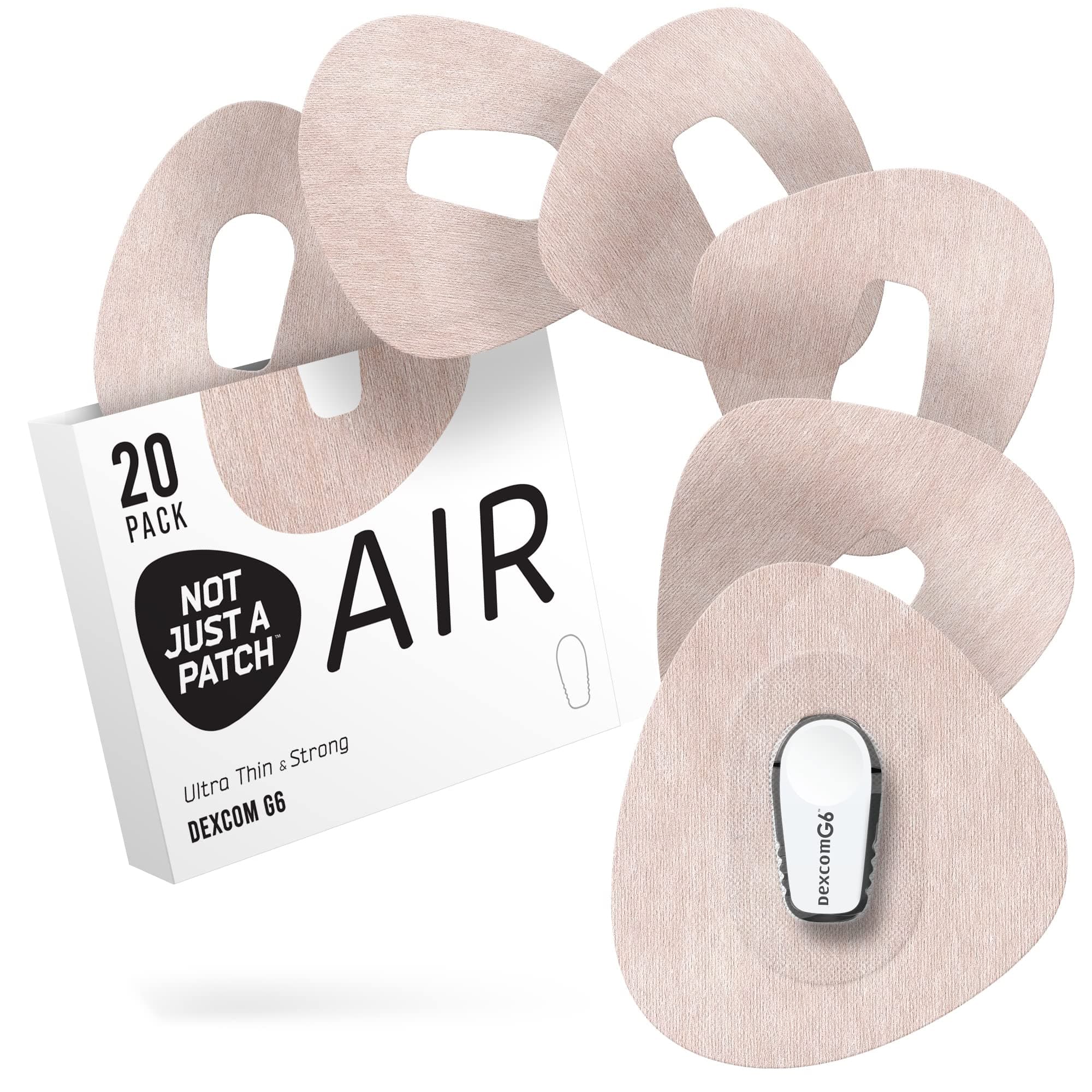 Air (20 Pack) - CGM Dexcom G6 Adhesive Patches with Hole -Thin, Strong and Light, 14 Day Adhesion, Durable Dexcom Patches G6 Sensor Protectors in Beige