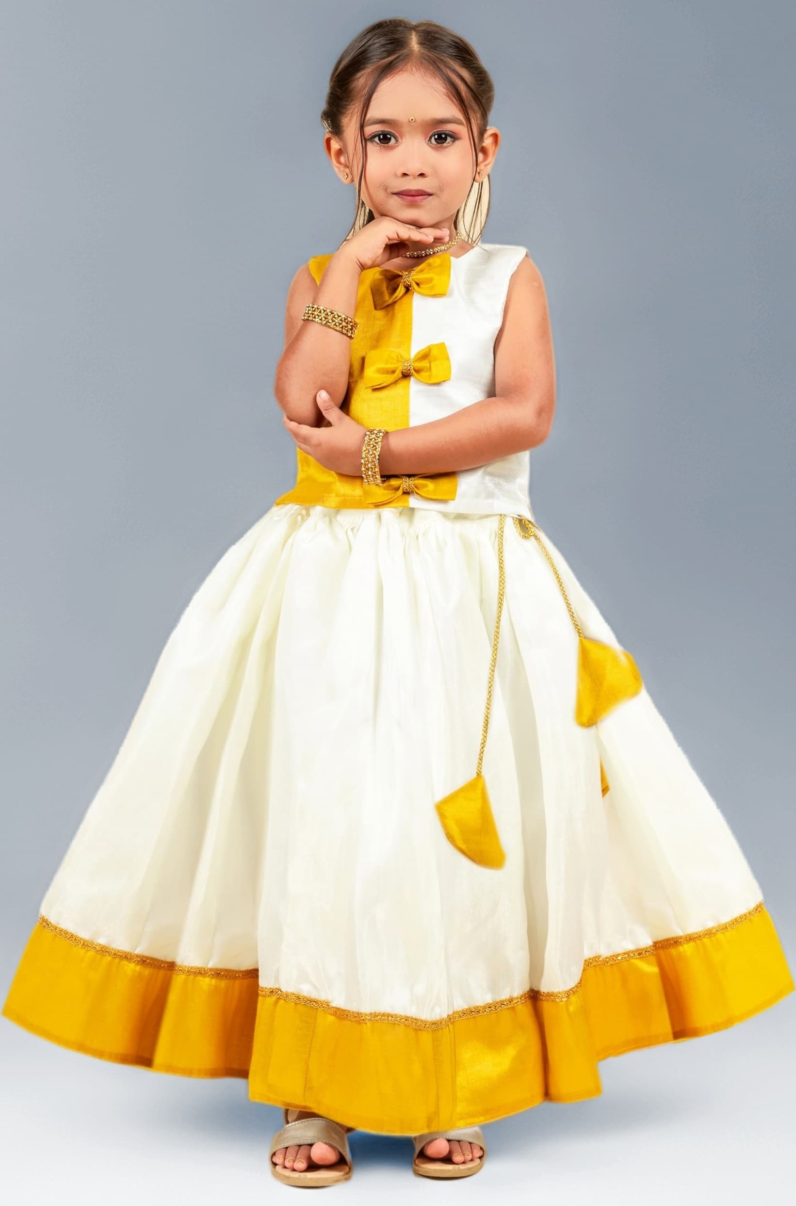 Stanwells Kids Lehenga Choli for Girls Cotton Silk Traditional Dress Ethnic Wear for Baby Girls Front Bow Readymade Embroidered Lehenga for Kids Kerala South Indian Pattu Pavadai Lehenga for Kids