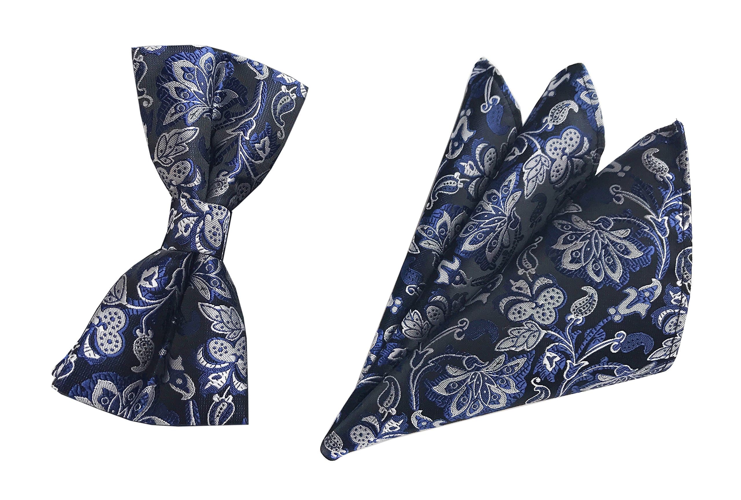Men Big Boy Paisley Bow Tie Pre-Tied Set Wedding Party Bowties Pocket Square Set