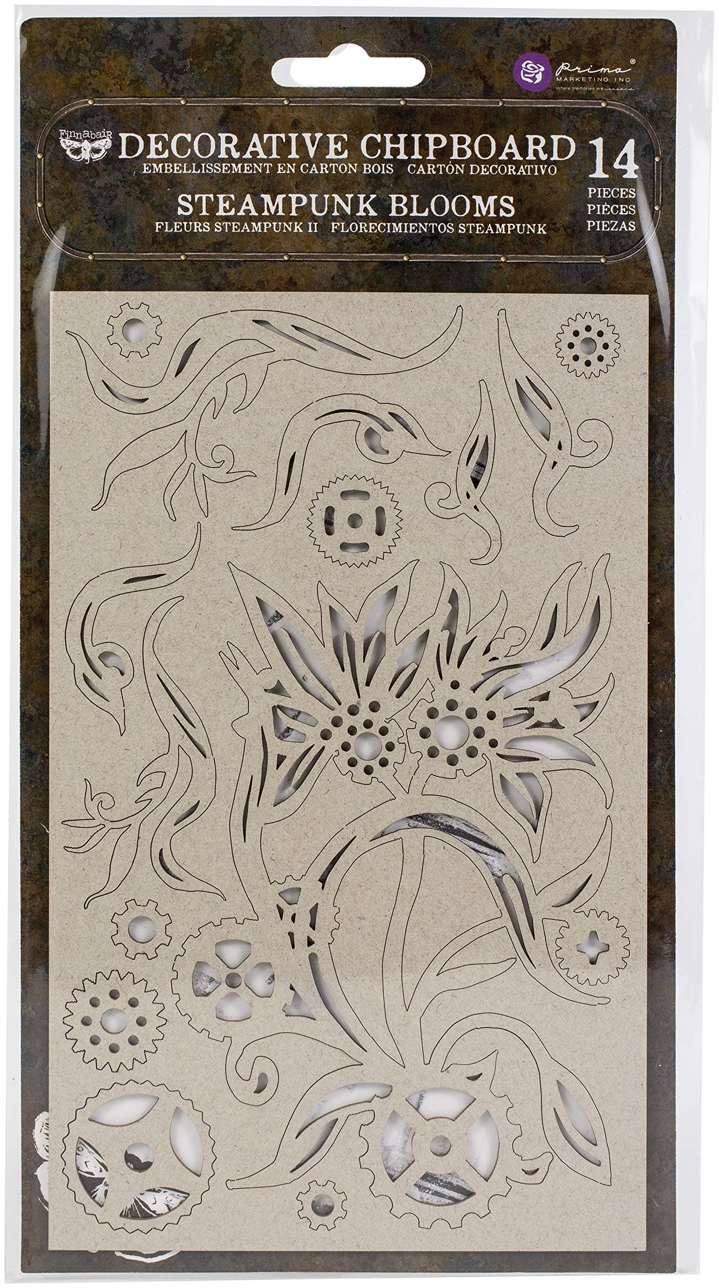 Finnabair CHIPBOARD STEAM BLMS, Steampunk Blooms, 14/Pkg
