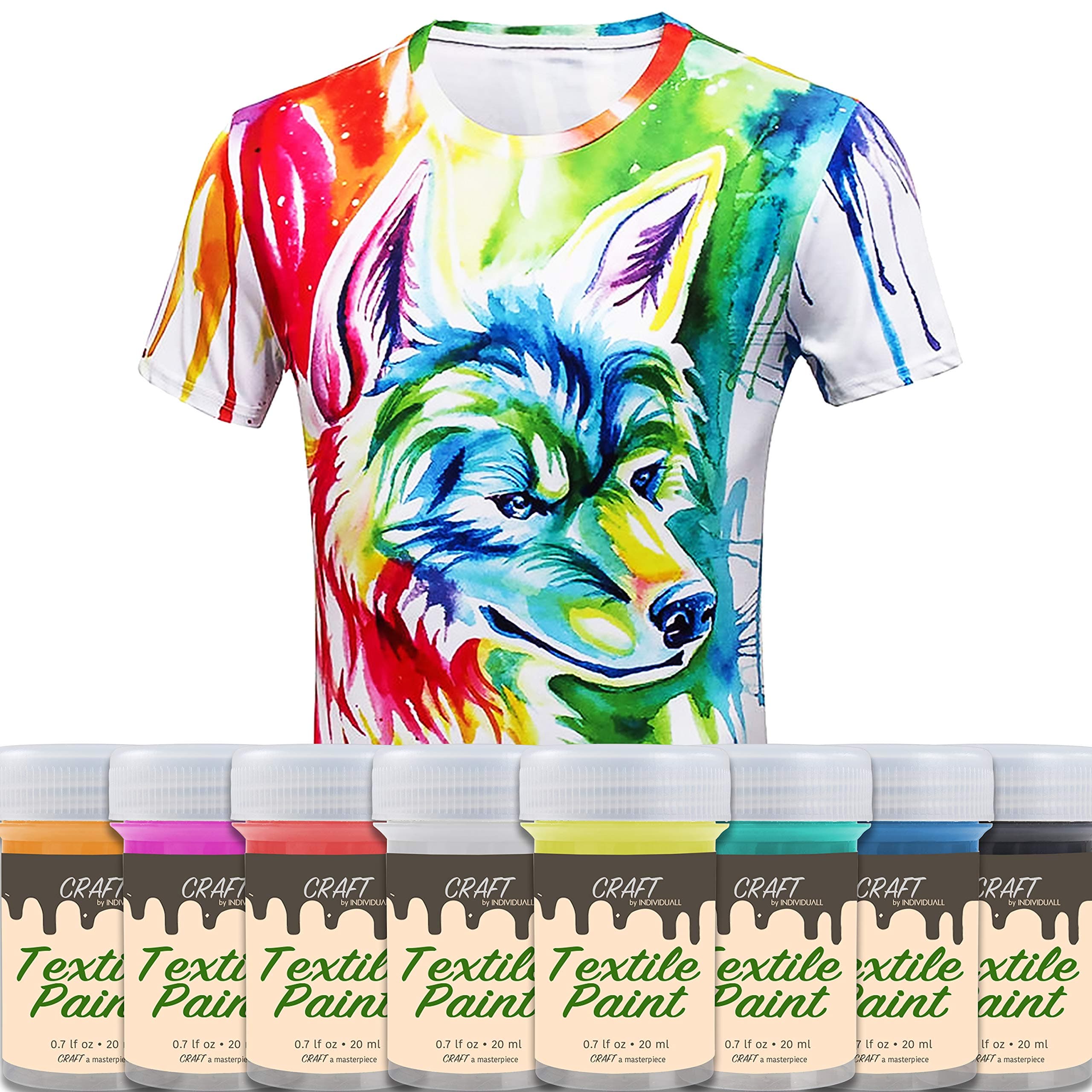 individuall Fabric & Textile Clothing Paint – 8 Pack x 20 ml / 0.7 fl oz Art and Hobby Paints – T-Shirt & DIY Kids Children Paint - Vivid Colors, Easy to Use, Premium Quality