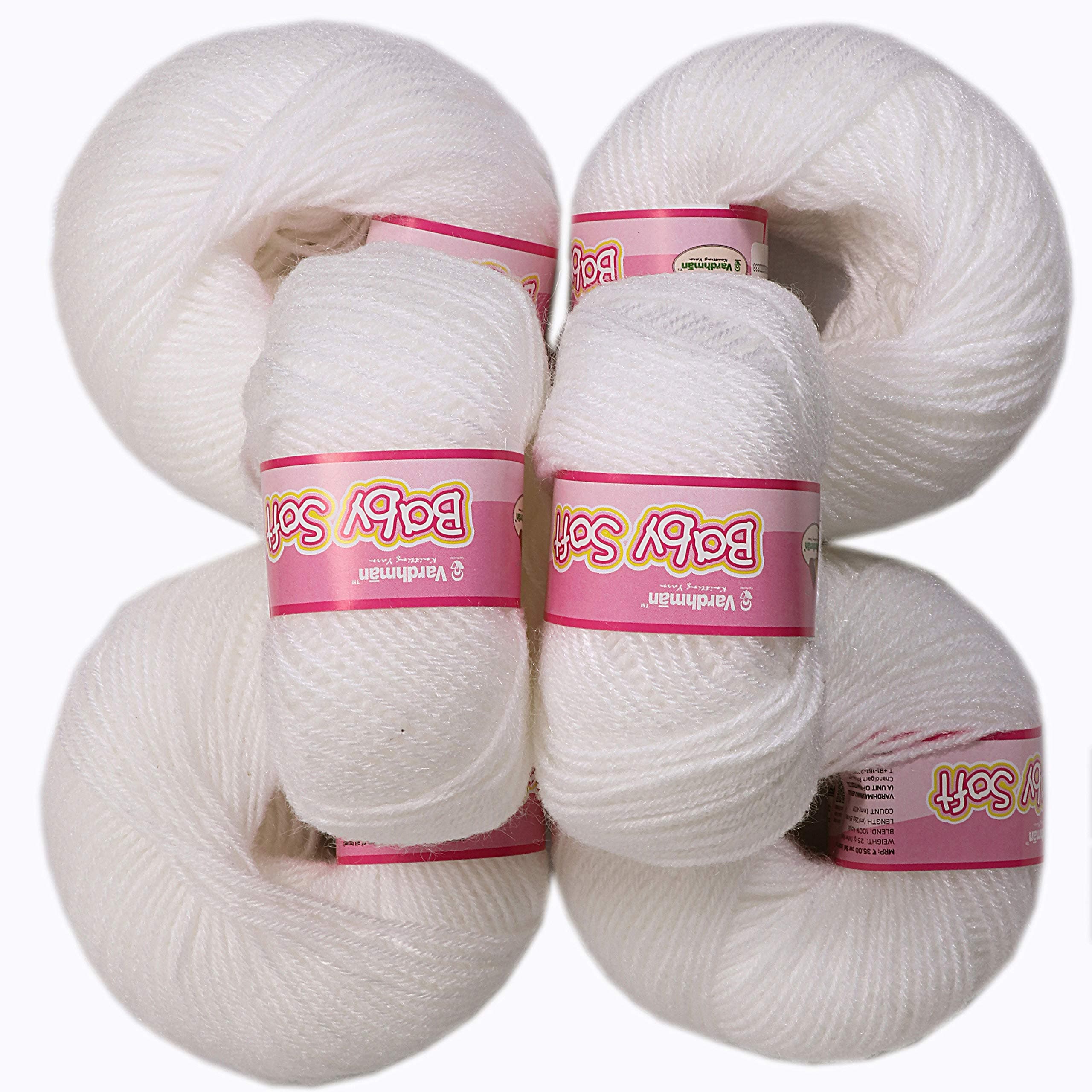VARDHMANBaby Soft Wool Hand Knitting Crochet Hook Yarn Thread Dyed (White) - Pack of 6