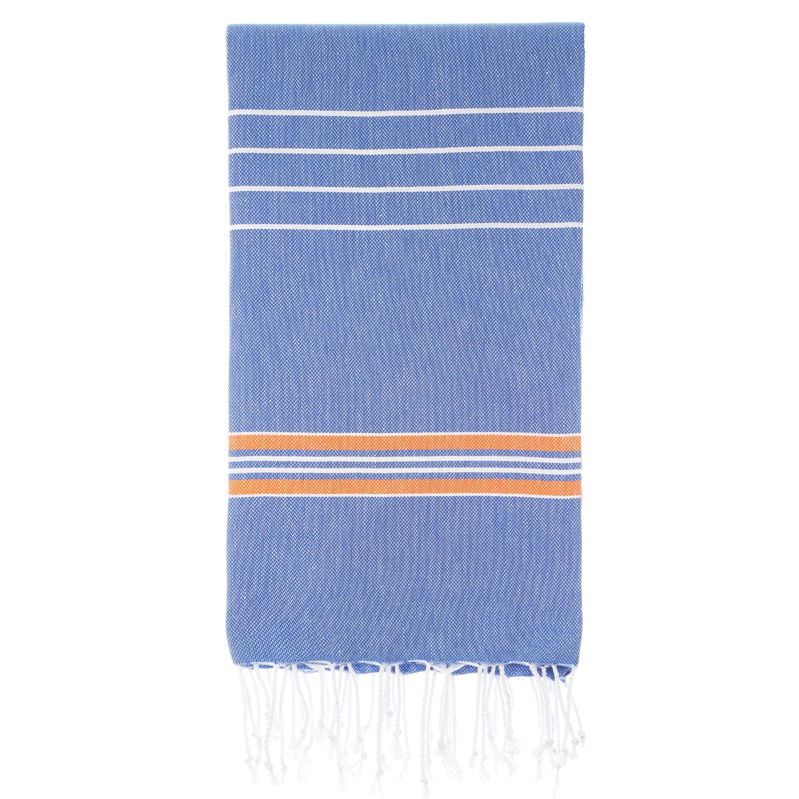 Paradise Series Turkish Bath Towels – Traditional Peshtemal Design for Bathrooms, Beach, Sauna – 100% Natural Cotton, Ultra-Soft, Fast-Drying, Absorbent – Warm, Rich Colors with Stripes Royal/Orange