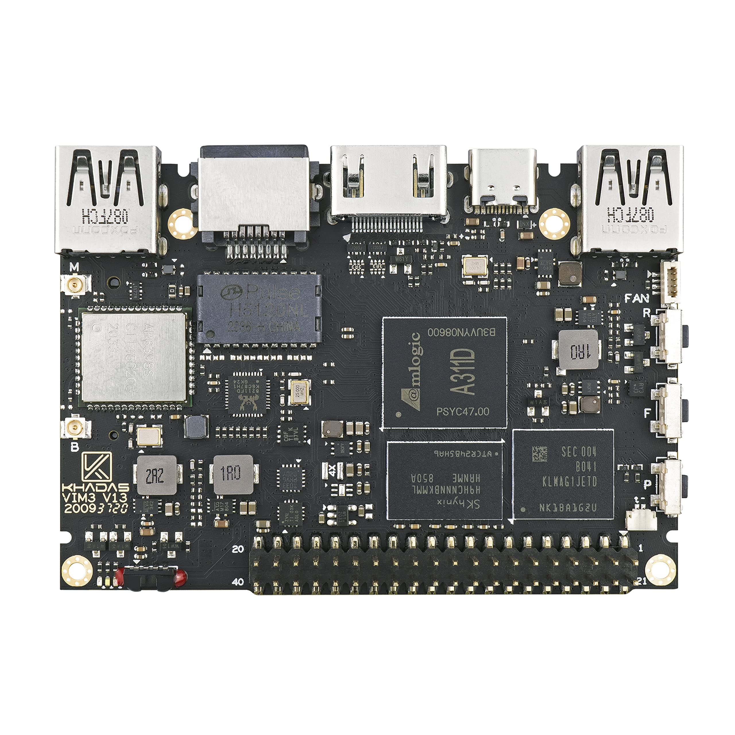 Khadas Single Board Computer, VIM3 Basic Amlogic A311D,Faster CPU,Neural Processing Unit for A.I.Switchable PCIe and USB 3.0,Dual Independent Displays,Dual Cameras(2+16GB)