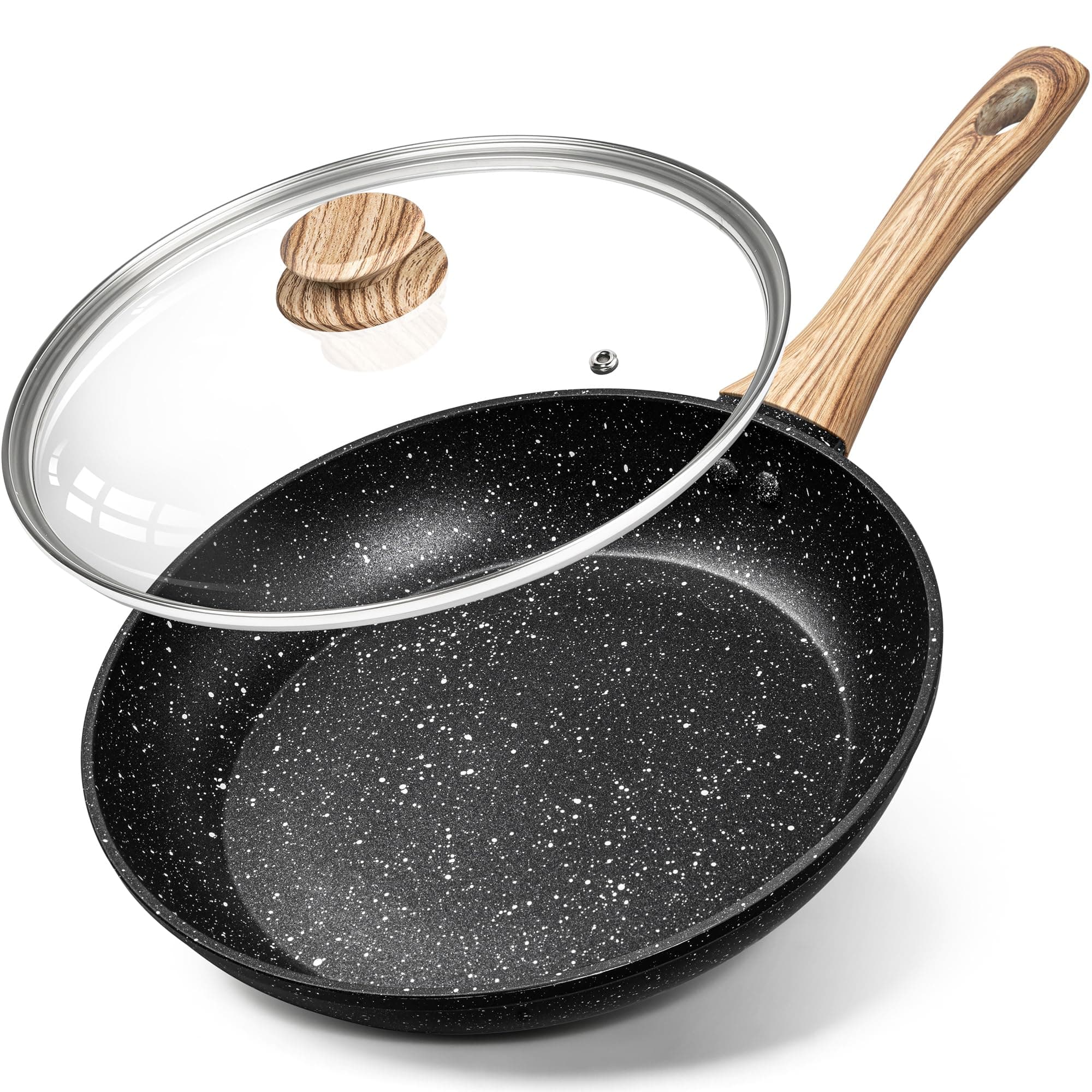 26cm Frying Pan with Lid, Non Stick Pan with Bakelite Handle, Frying Pans for Induction Hob with Stone-Derived Nonstick Coating 100% APEO Free