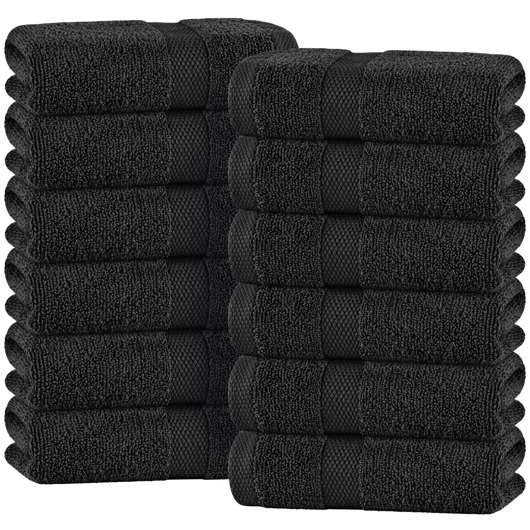 White Classic Black Hand Towels for Bathroom [12 Pack] Cotton Hand Towel Bulk for Gym, Kitchen and Spa, 16x27 Inches Soft Highly Absorbent Quick Dry Terry Salon Towels