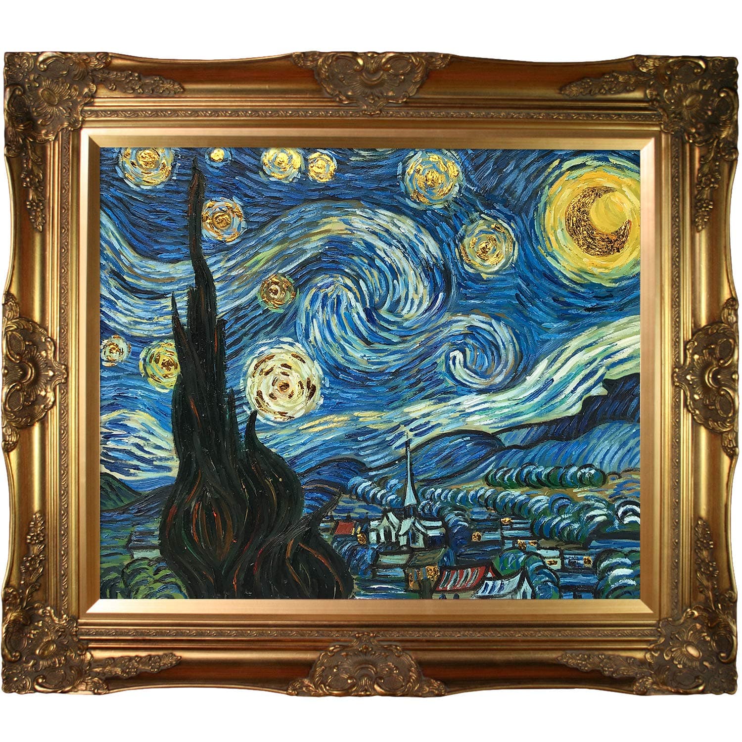 La Pastiche VGG485-FR-6996G20X24 Framed Oil Painting Starry Night Metallic Embellished by Vincent Van Gogh with Victorian Gold Frame