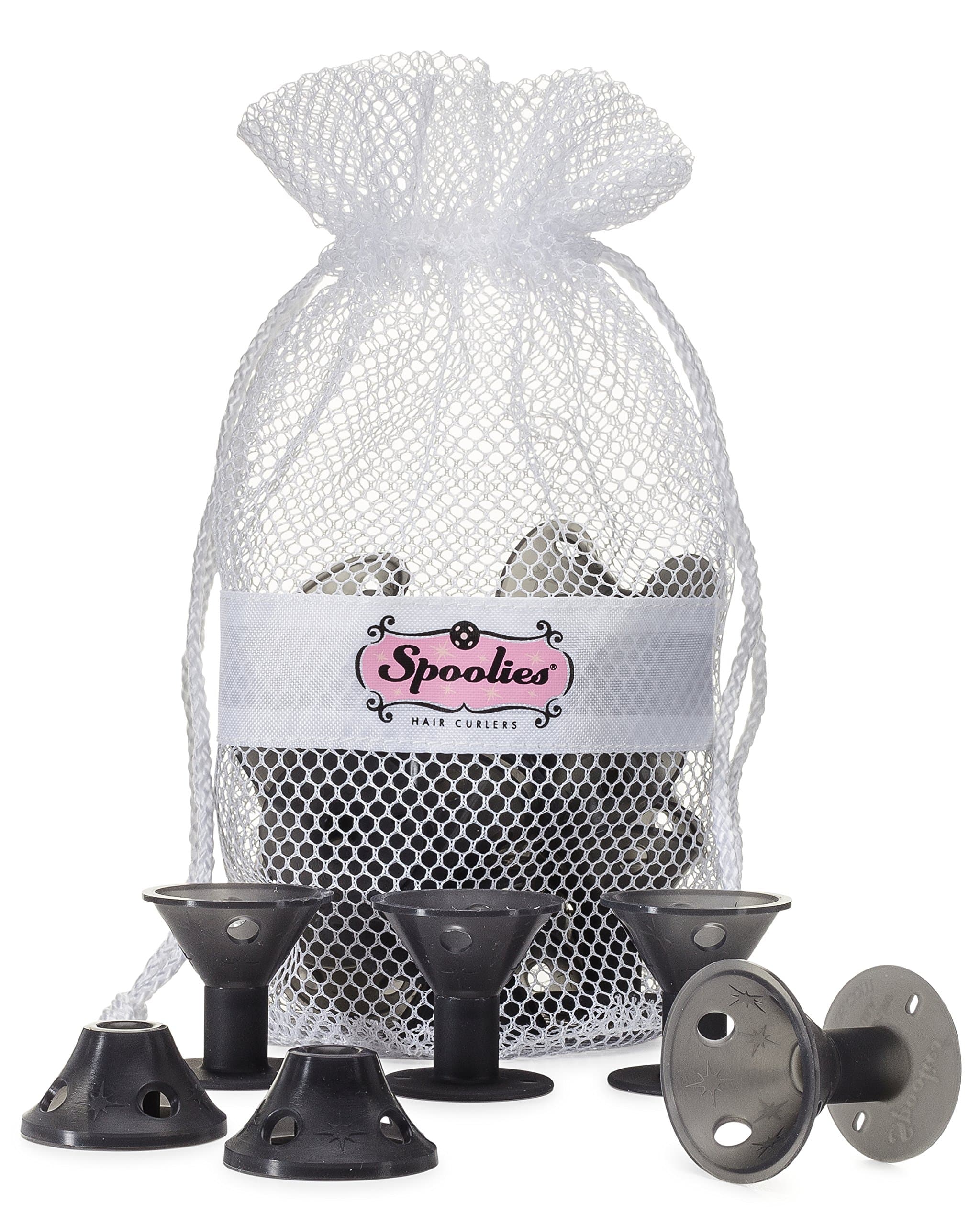 Spoolies Hair Curlers Combo Styling Kit, 24 Heat-Free Vintage Rollers, Genuine Patented Made in USA -Unlimited Warranty, (Shadow Black), VAT included in Price!