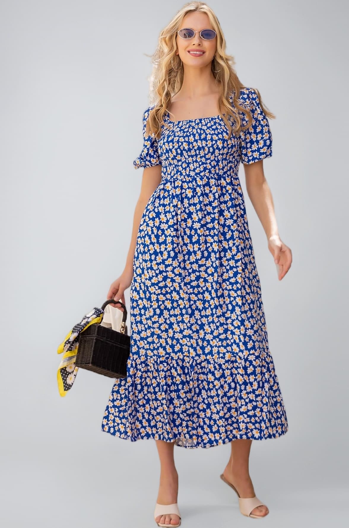 Sheetal Associates Women's Casual Flower Print Puff Sleeves Maxi Dress - Pack...