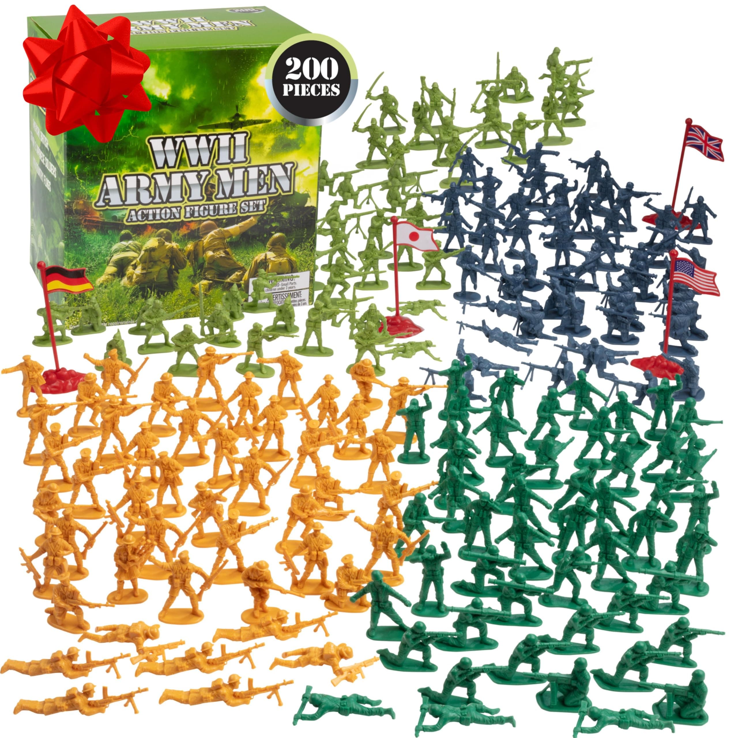 SCS Direct Army Men Action Figures -soldiers of WWII- Big Bucket of Army Soldiers - Over 200 Piece Set