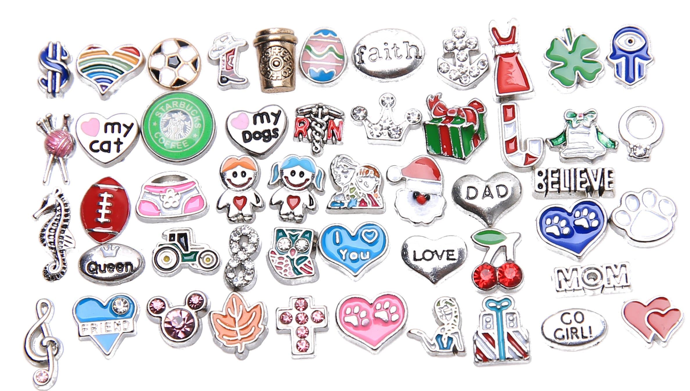 100 Pcs Mixed Random Floating Charms for Glass Living Memory Lockets Origami Owl Lockets DIY Wholesale Gold and Silve By Loyalight Model 2 (100 Pcs)