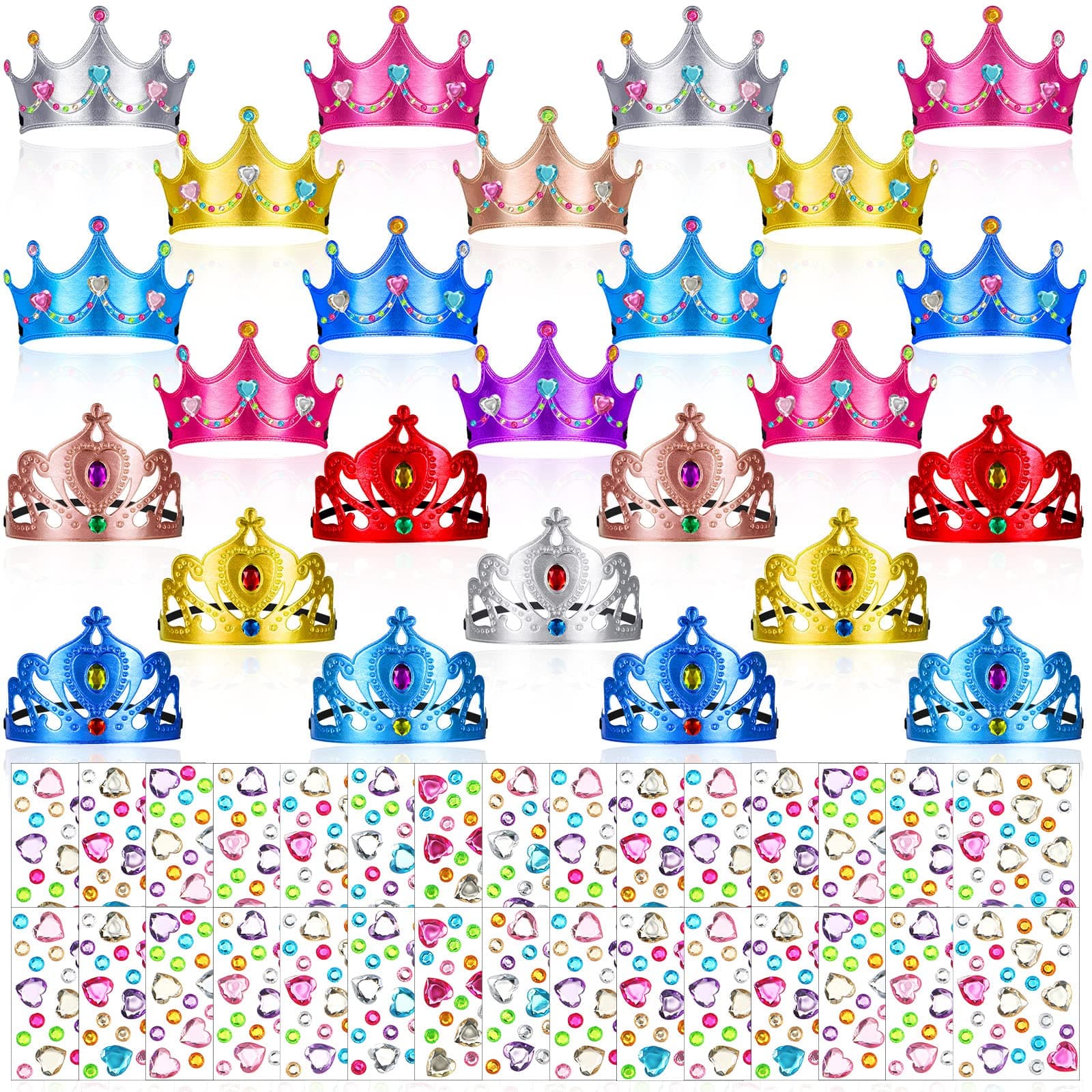 Yaomiao 66 Pieces Foam Princess Tiaras DIY Crowns Kids Party Favors Craft Crystal Diamond Sticker Girls Making Your Own Tiara (Multicolor)