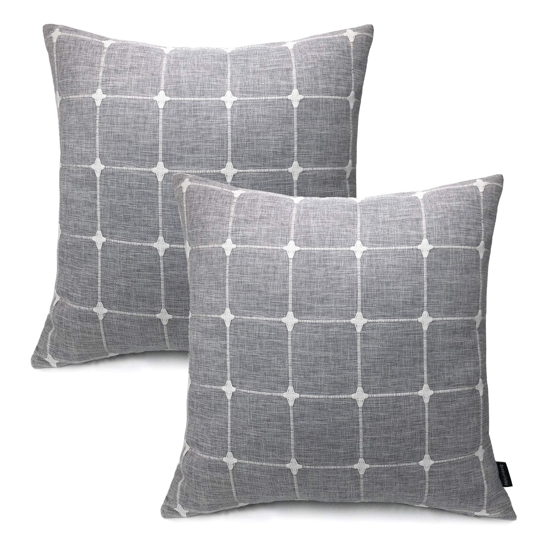 Booque Valley Plaid Pillow Covers 20 x 20 inch, Pack of 2 Soft Woven Texture Gray Cushion Covers, Hand Made Check Throw Pillow Cases for Sofa Bed Car Chair(Grey)