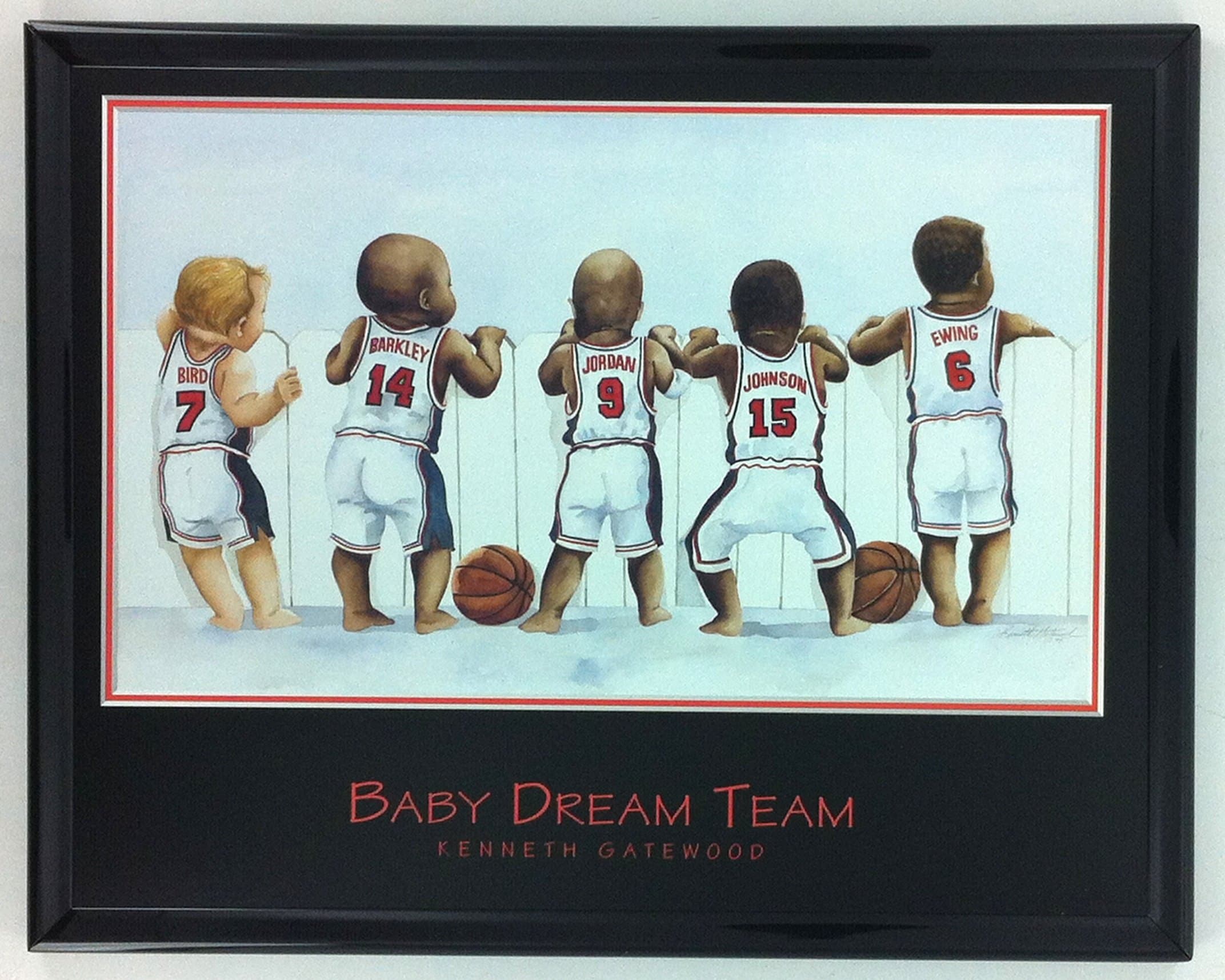 NBA Basketball Legends Jordan Johnson Ewing Barkley Print Framed F6511A