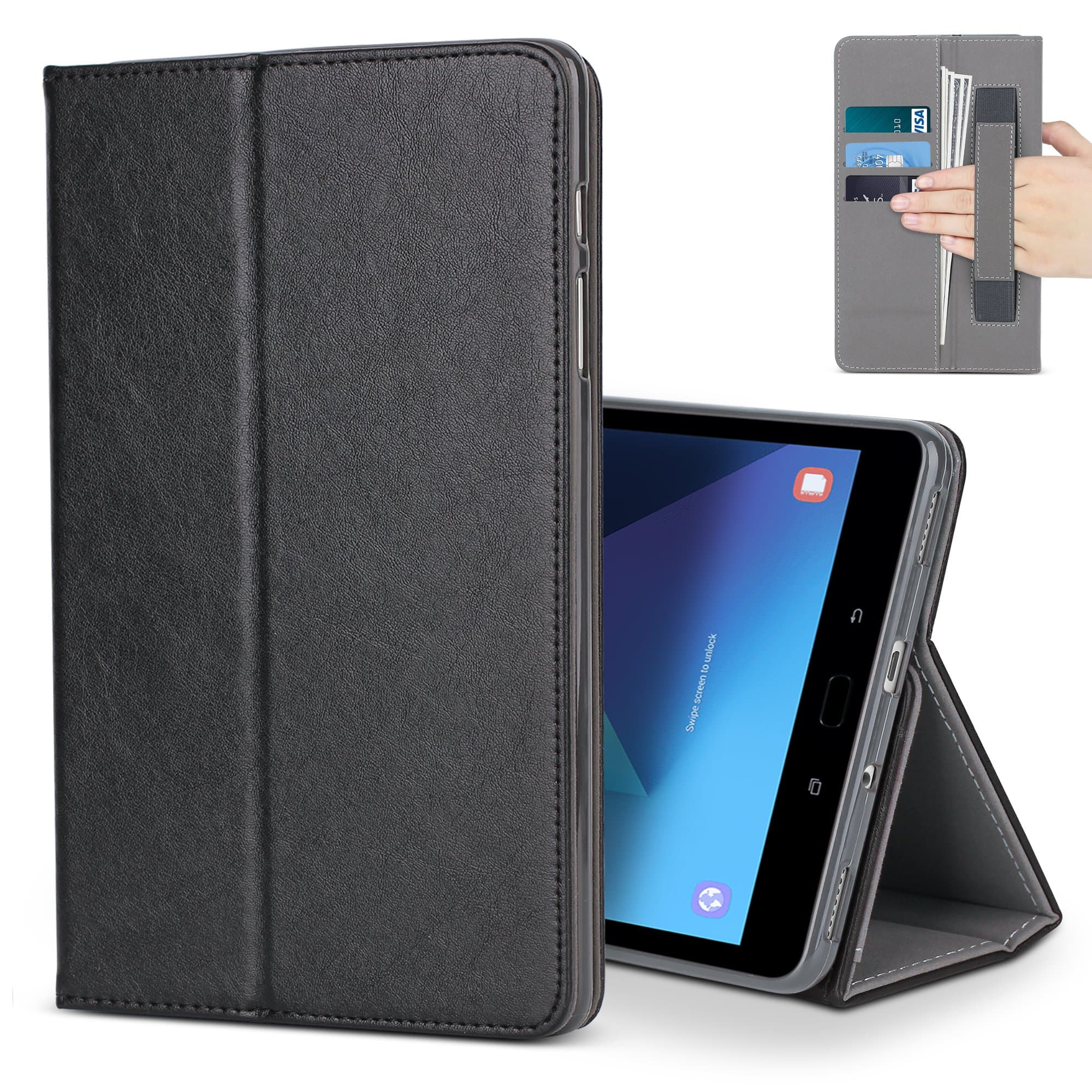 B BELK Samsung Galaxy Tab S3 9.7 Case, Premium Leather Multiple Viewing Stand Cover with Hand Strap, Auto Wake/Sleep Smart Folio Flip Card Holder for Samsung Galaxy Tab S3 SM-T820 T825 (Black)