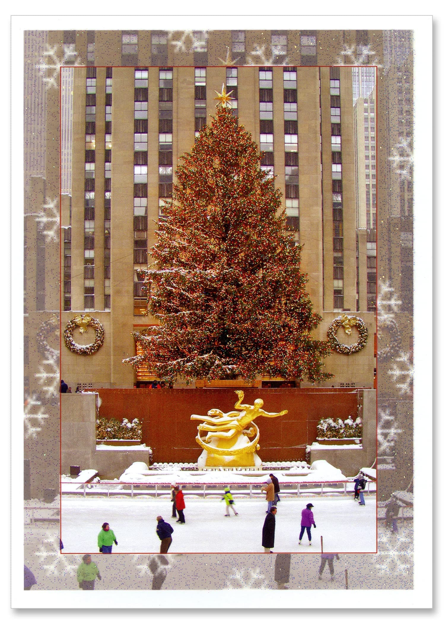 Rockefeller Center Skating Rink New York Christmas Holiday Greeting Card Set of 6 – 6 ¼ x 4 ½ Inch Note Cards - Envelopes Included. Holiday Stationery Collection Christmas in New York