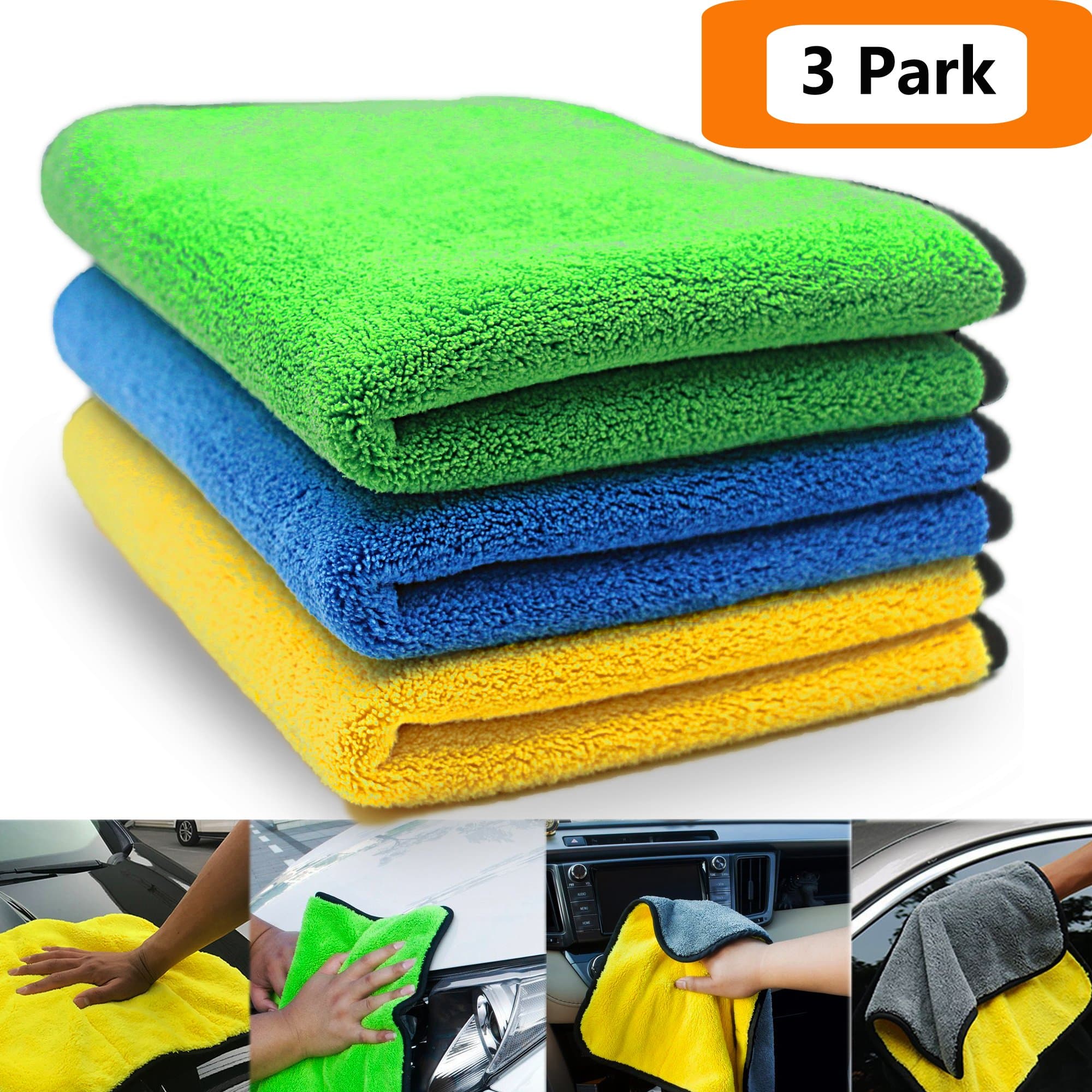 Car Detailing Towels ,Anyyion Dual Layer Ultra-Thick Microfiber Polishing Waxing Drying Cleaning Towel Cloth Car Polishing and Drying Cloth Auto Detailing Towels (3-Pack ; 11.8 x 15.7 inch ,840gsm)
