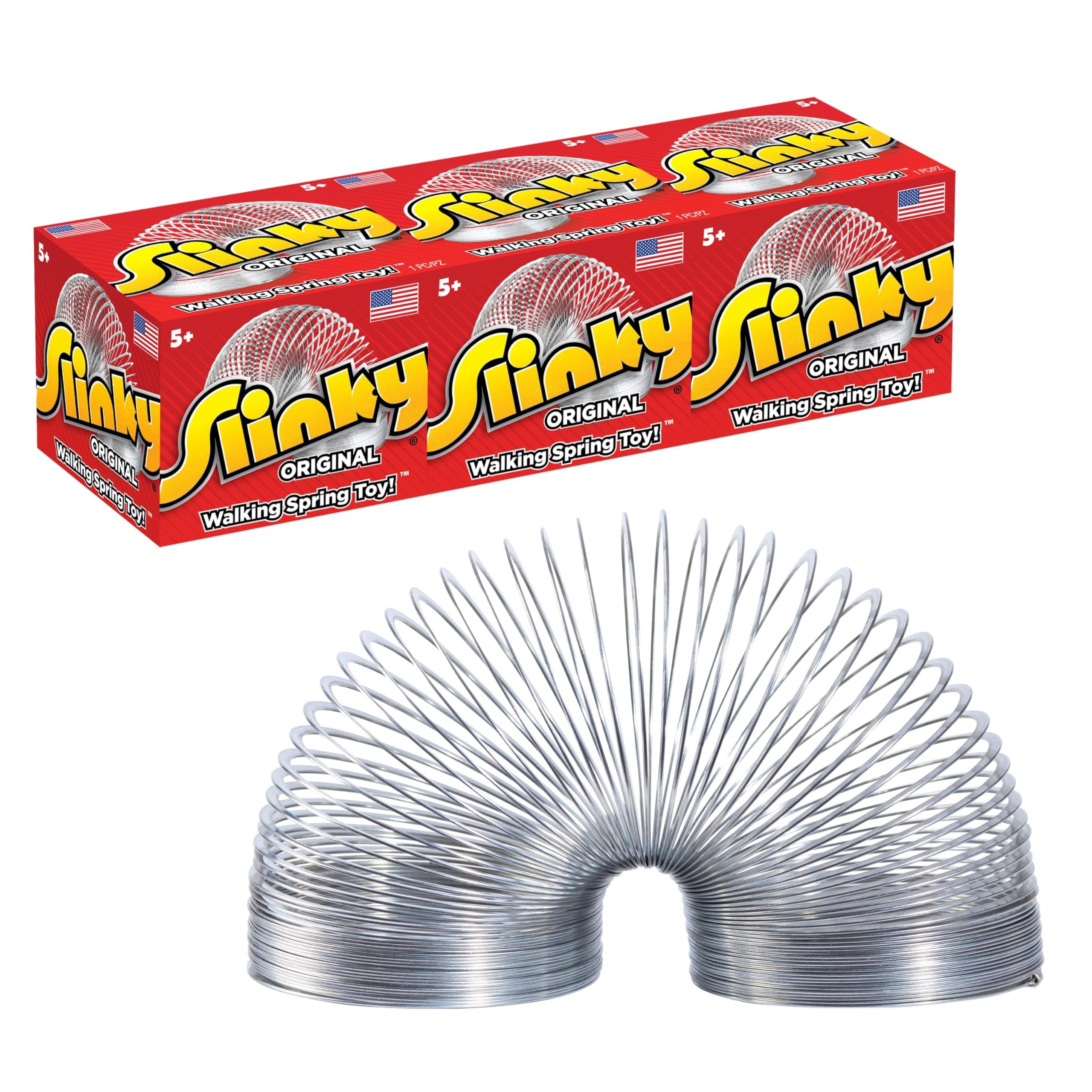Slinky Brand The Original Slinky Walking Spring Toy, 3-Pack Metal Slinkys, Multi-Color