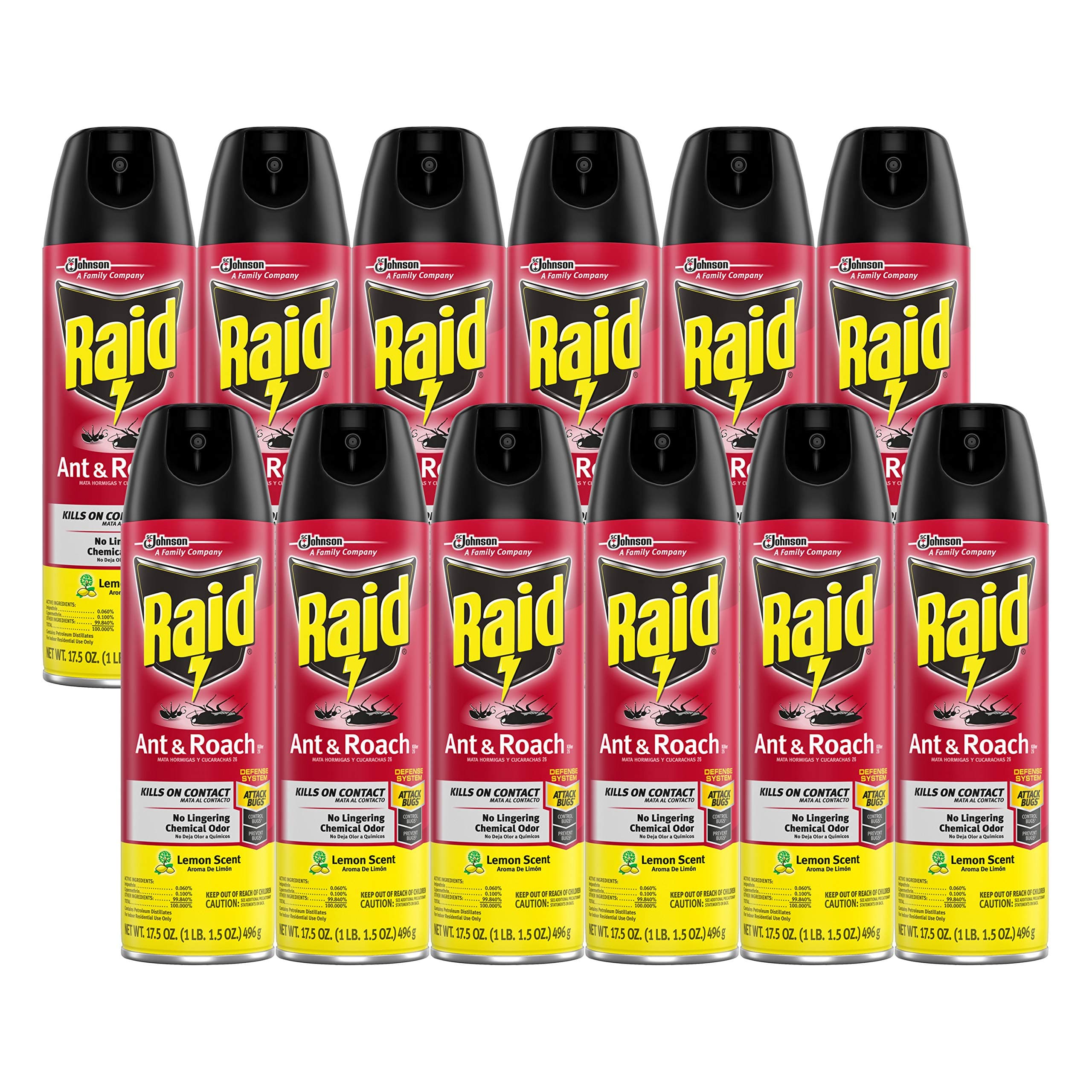 Raid Ant & Roach Killer Spray For Listed Bugs, Keeps Killing for Weeks, Lemon Scent, 17.5 oz
