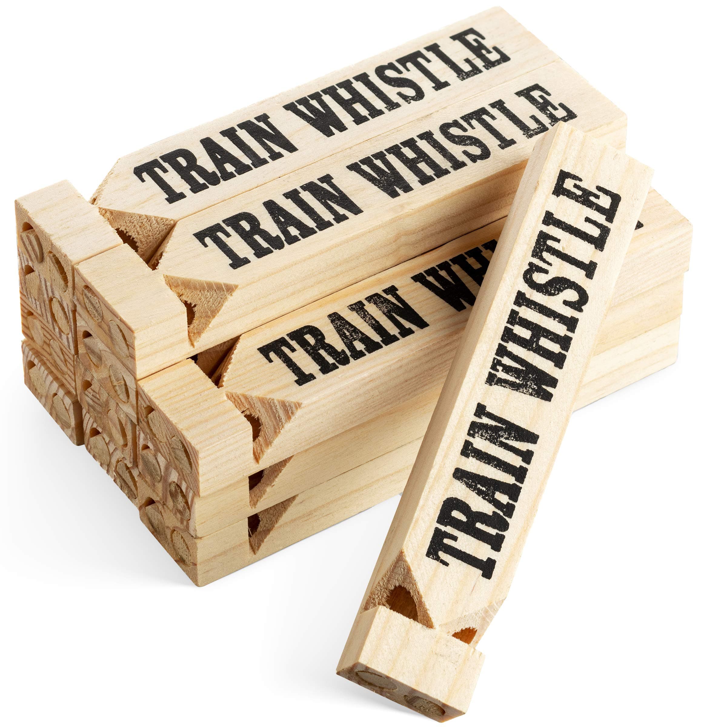 Bedwina Wooden Train Whistles (Pack of 12) - Wood Train Whistle for Kids, Train Party Favors, Theme Birthday Decorations, Noisemakers, Goodie Bag Filler, Small Game Prizes, Stocking Stuffers
