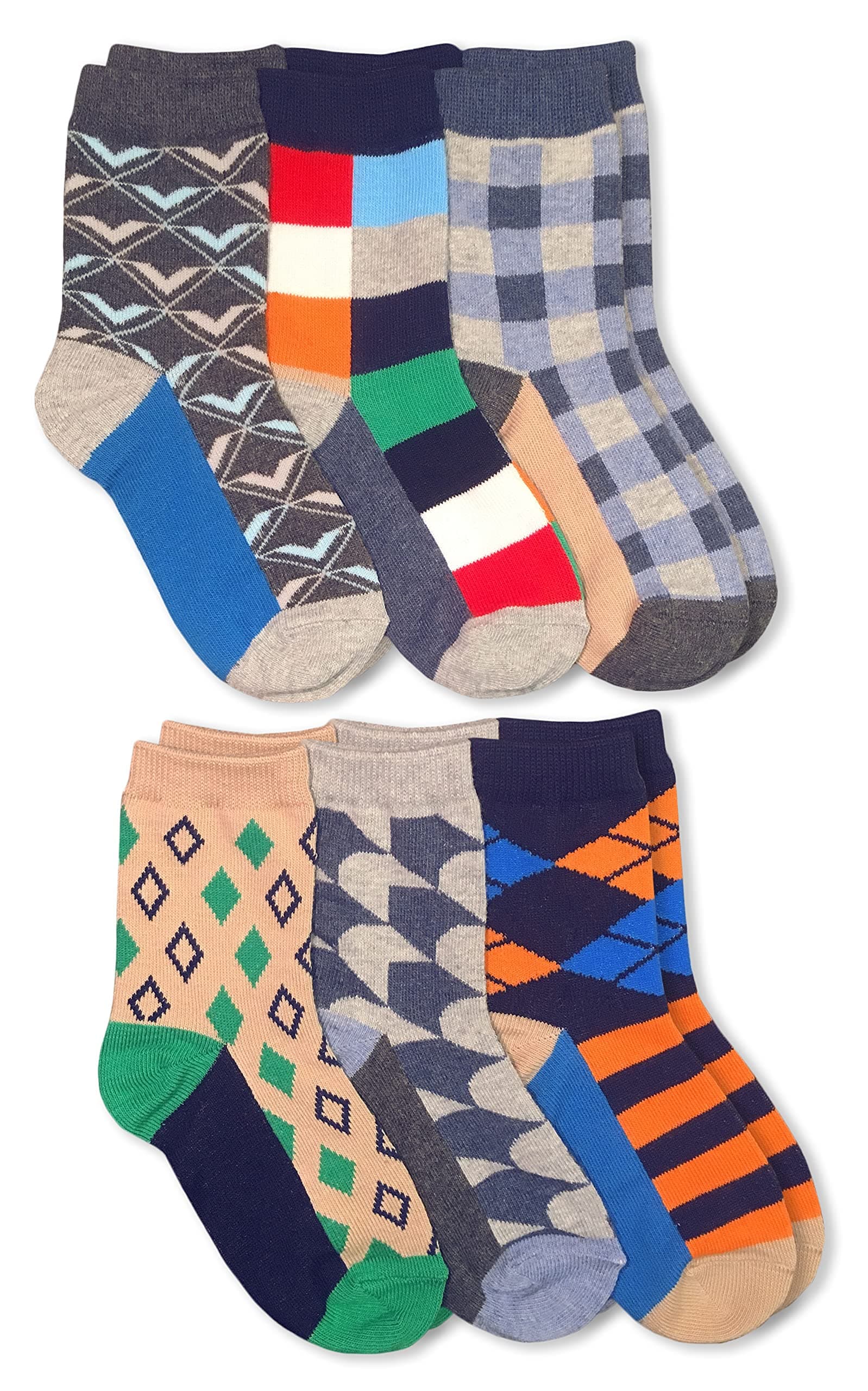 Boys' Fun Colorful Dress Crew Socks 6 Pair Pack