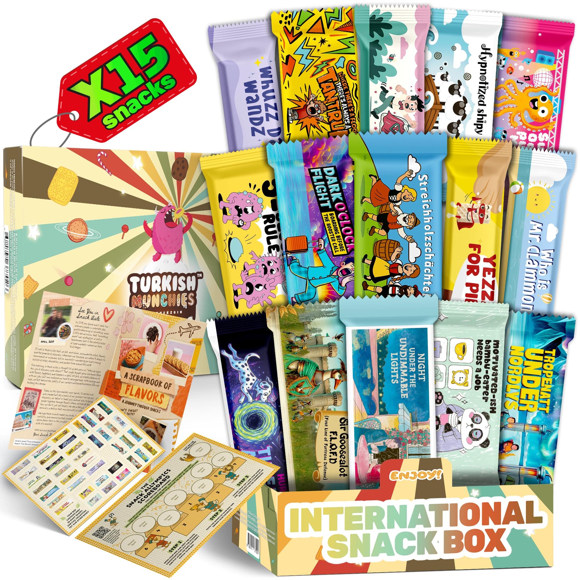 Midi International Food Hamper | Premium Exotic Foreign Foods | Unique Hampers & Gourmet Gift for Men and Women | American Alike Retro Turkish Foods | 12 Full-Size + 1 Bonus Snacks
