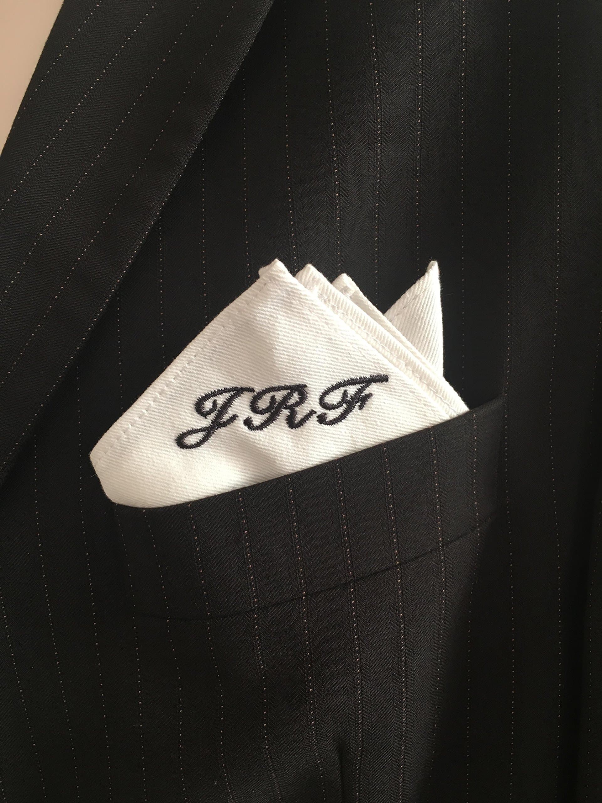 Personalized Pocket square - White pocket square with initials - Pocket square with embroidery - Wedding - Accessories - Gift for him