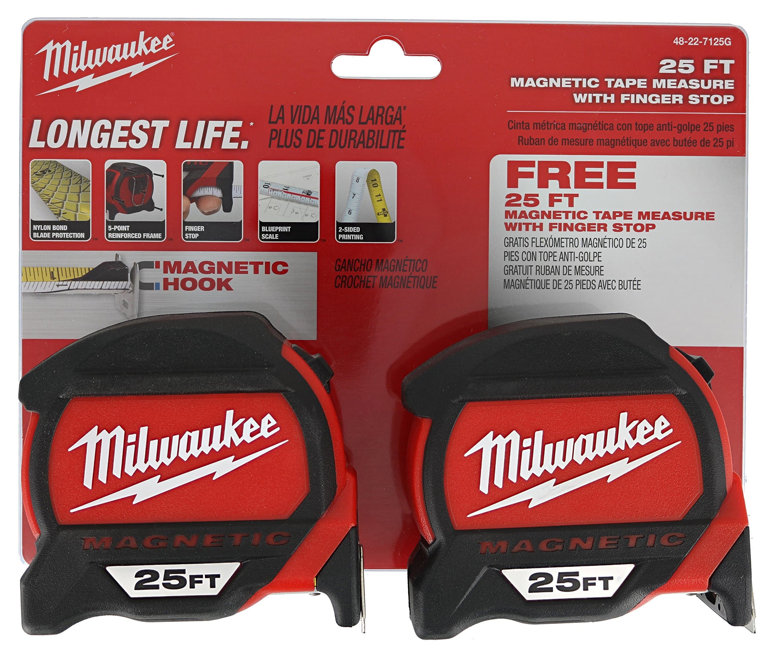 MLW48-22-7125G Magnetic Tape Measure Bogo Pack, 25'
